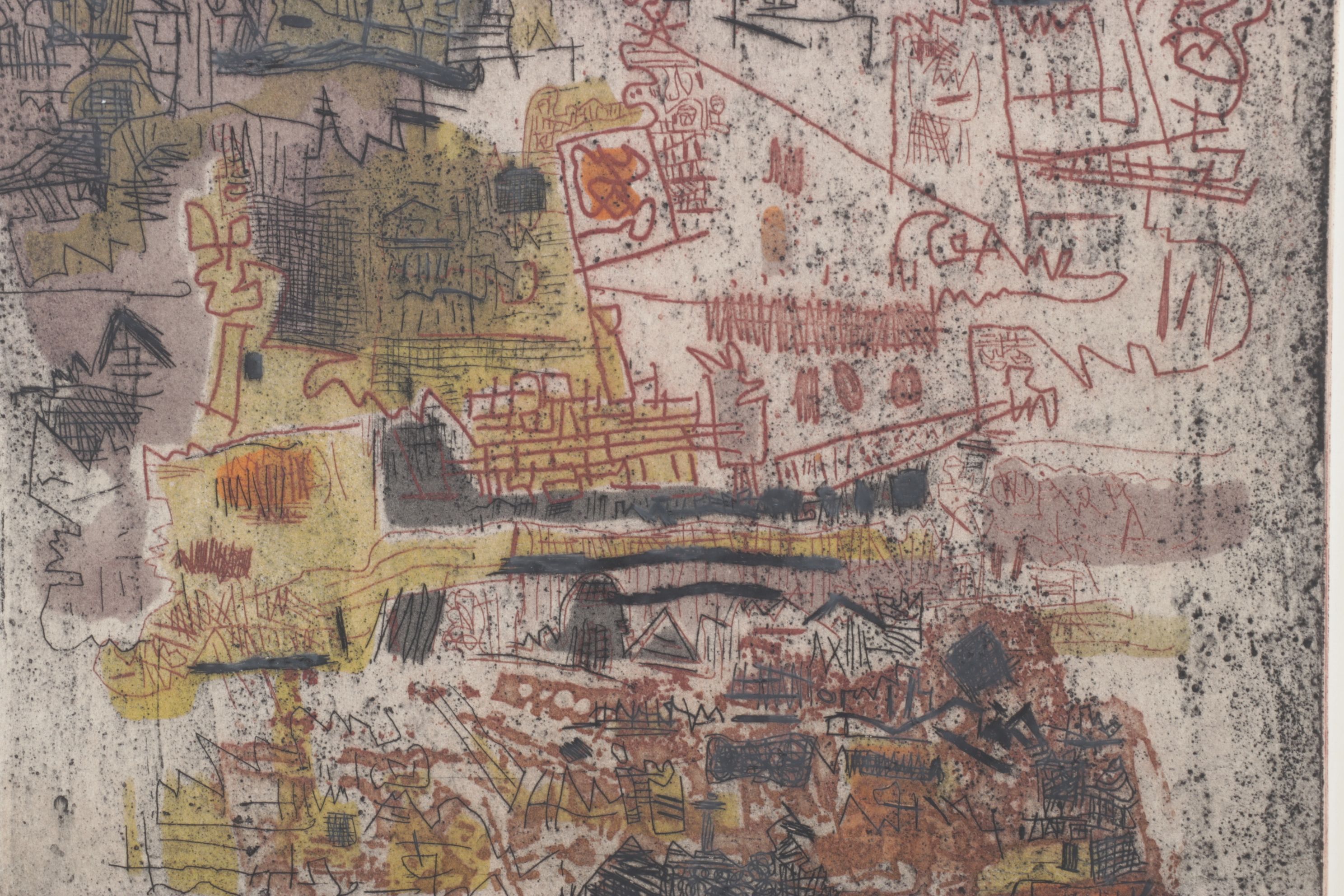 Ynez Johnston Abstract Etching "Beyond the Gobi", 1960