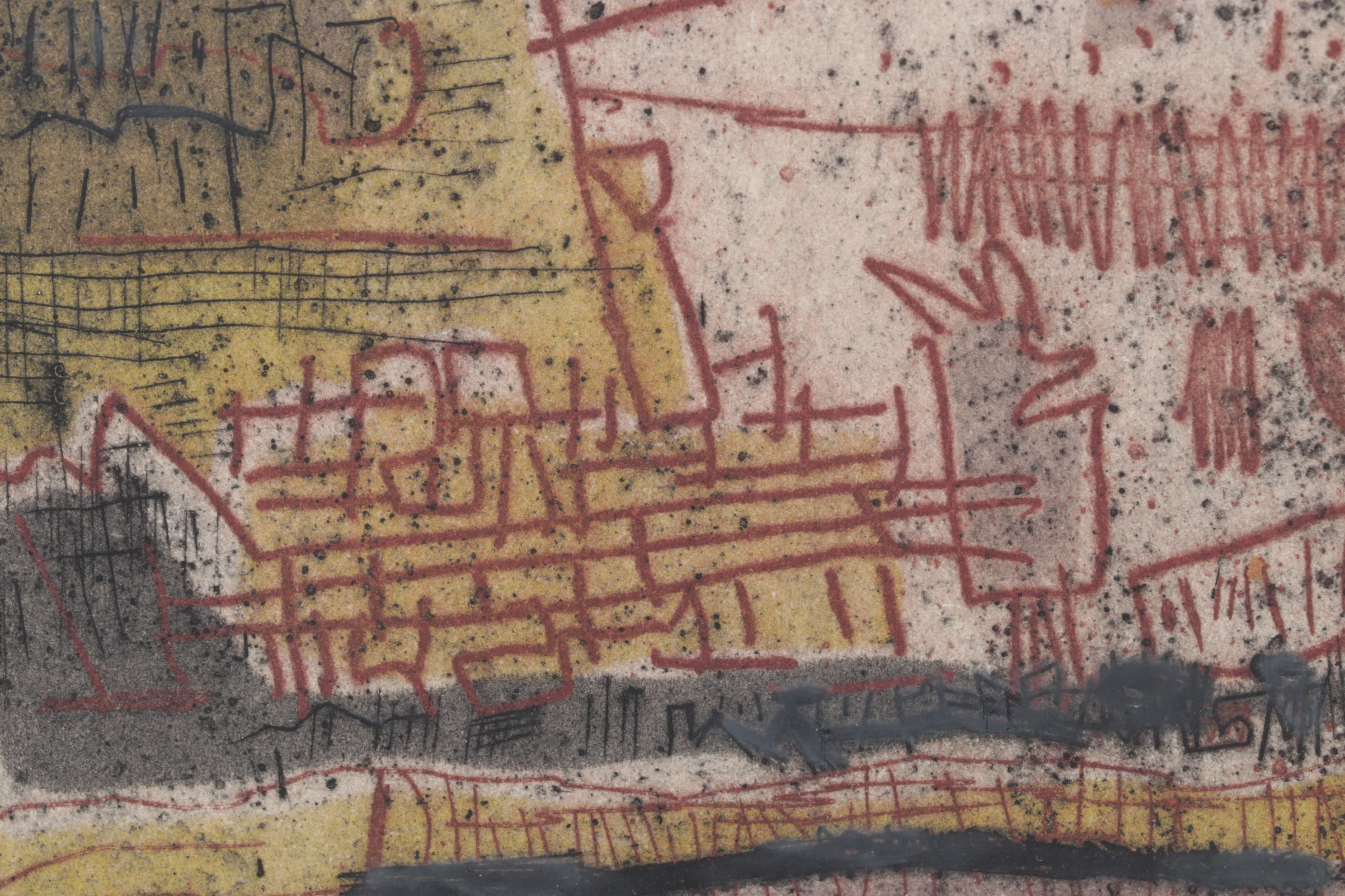 Ynez Johnston Abstract Etching "Beyond the Gobi", 1960