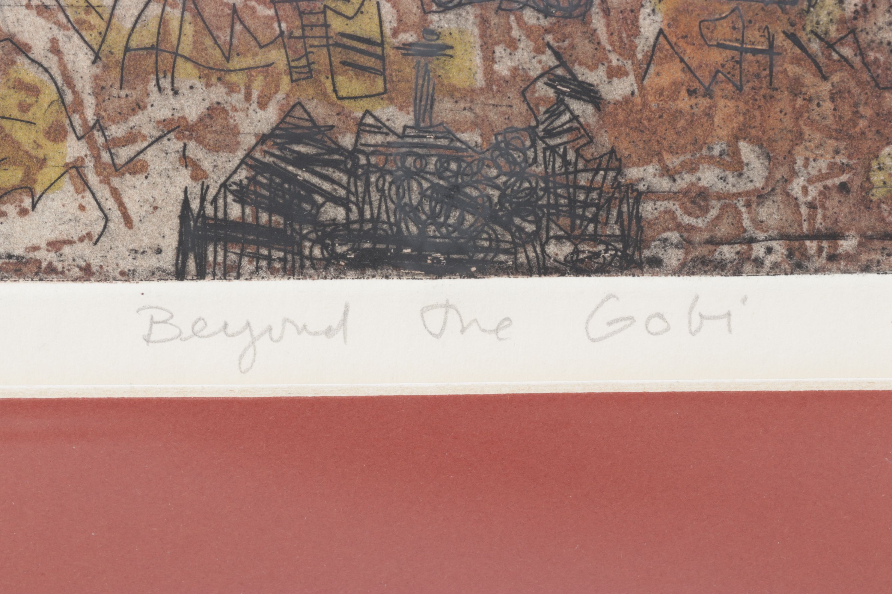 Ynez Johnston Abstract Etching "Beyond the Gobi", 1960