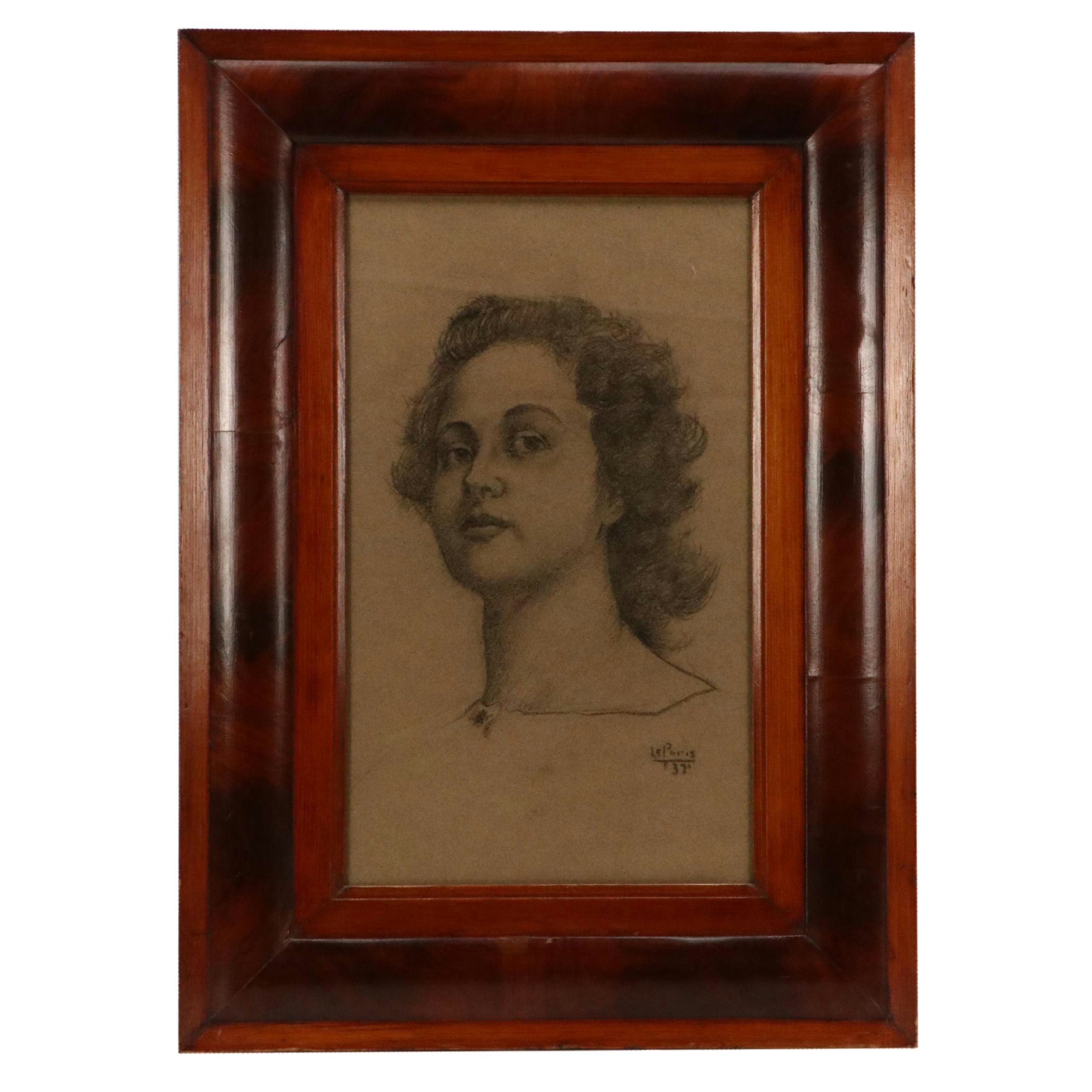 Bernard LePoris Graphite Drawing Portrait of Young Woman, 1937