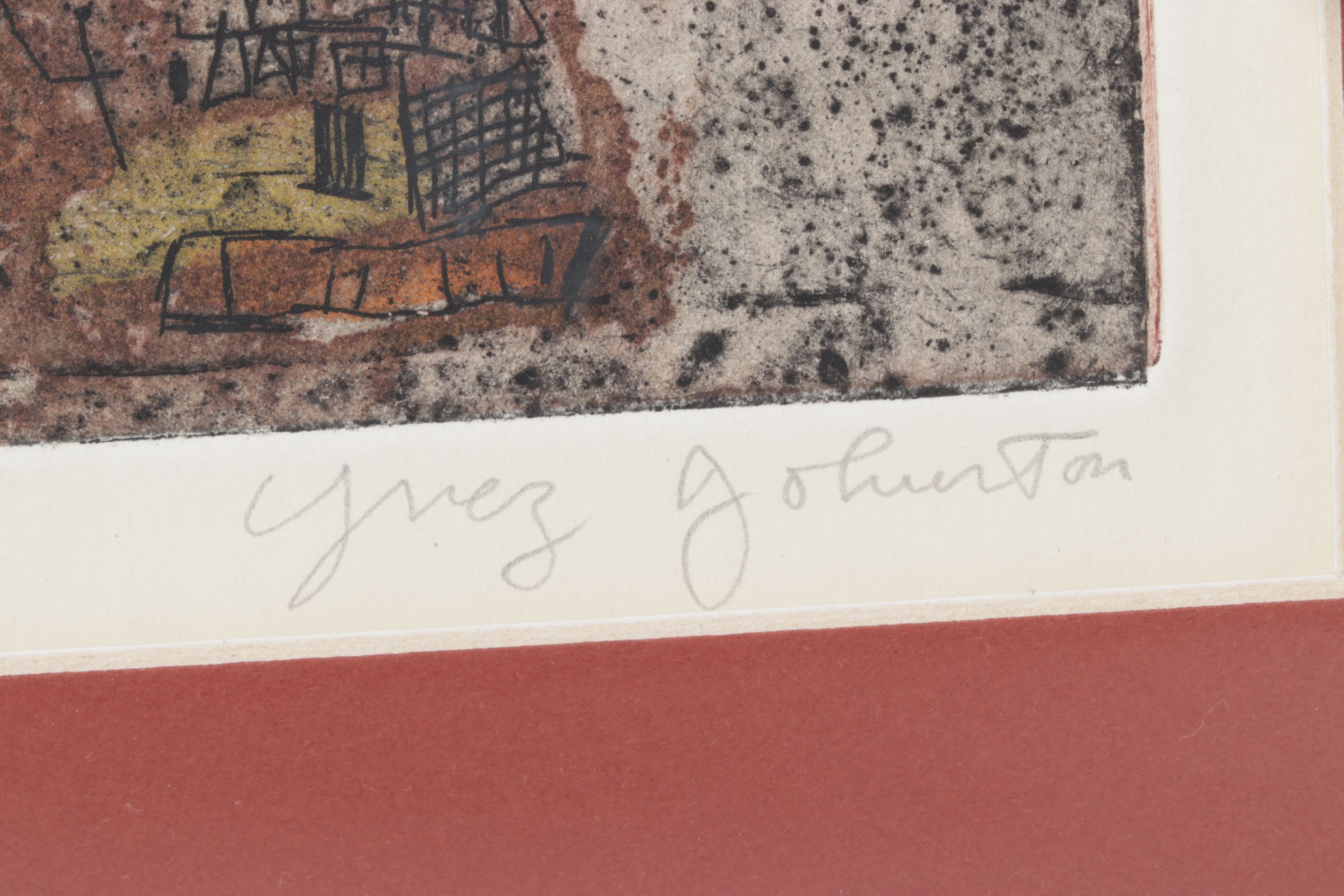 Ynez Johnston Abstract Etching "Beyond the Gobi", 1960