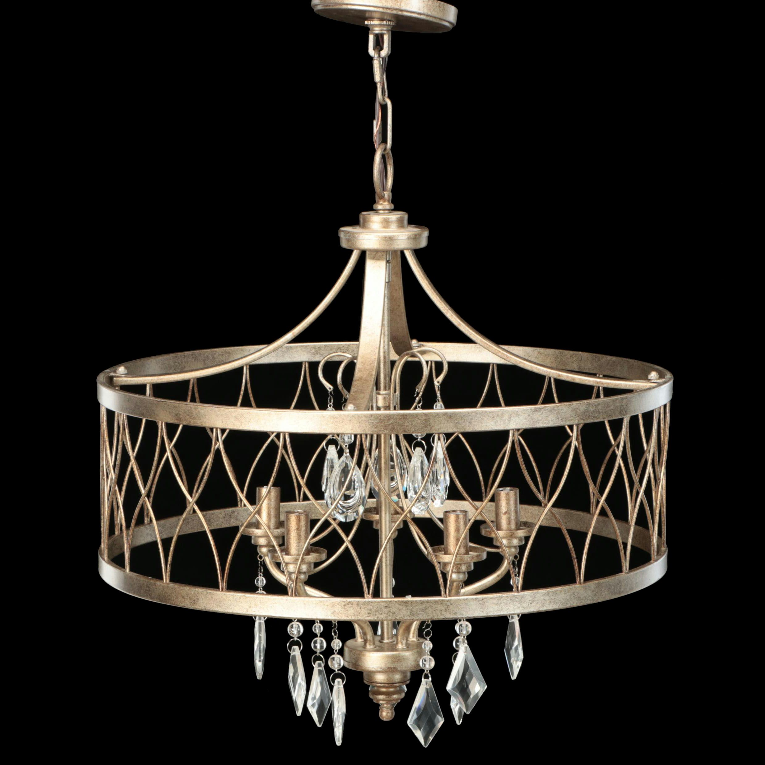 Minka Lavery Olympus Gold Five-Arm Drum Chandelier with Crystal Pendants