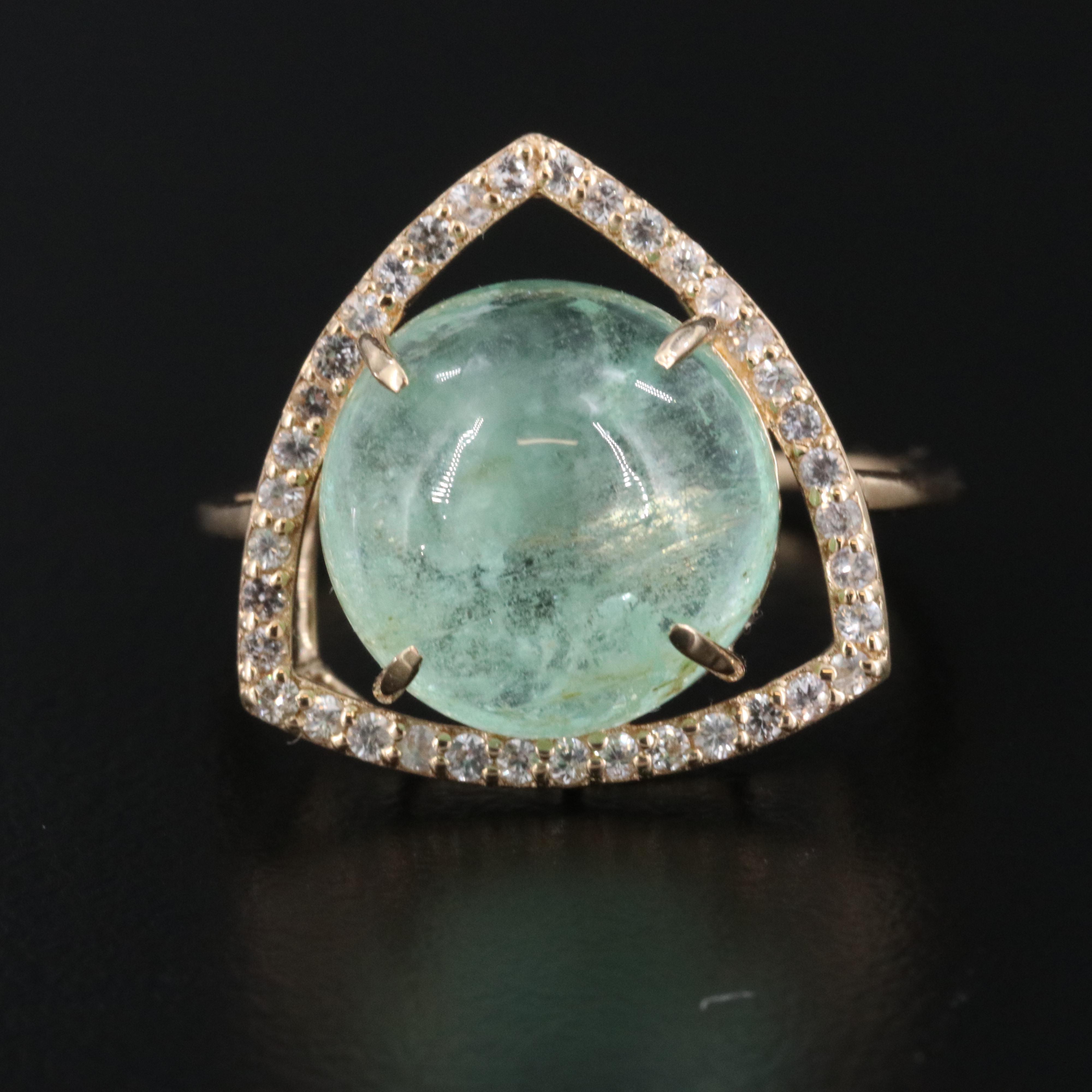 14K 6.54 CT Green Beryl and White Sapphire Ring