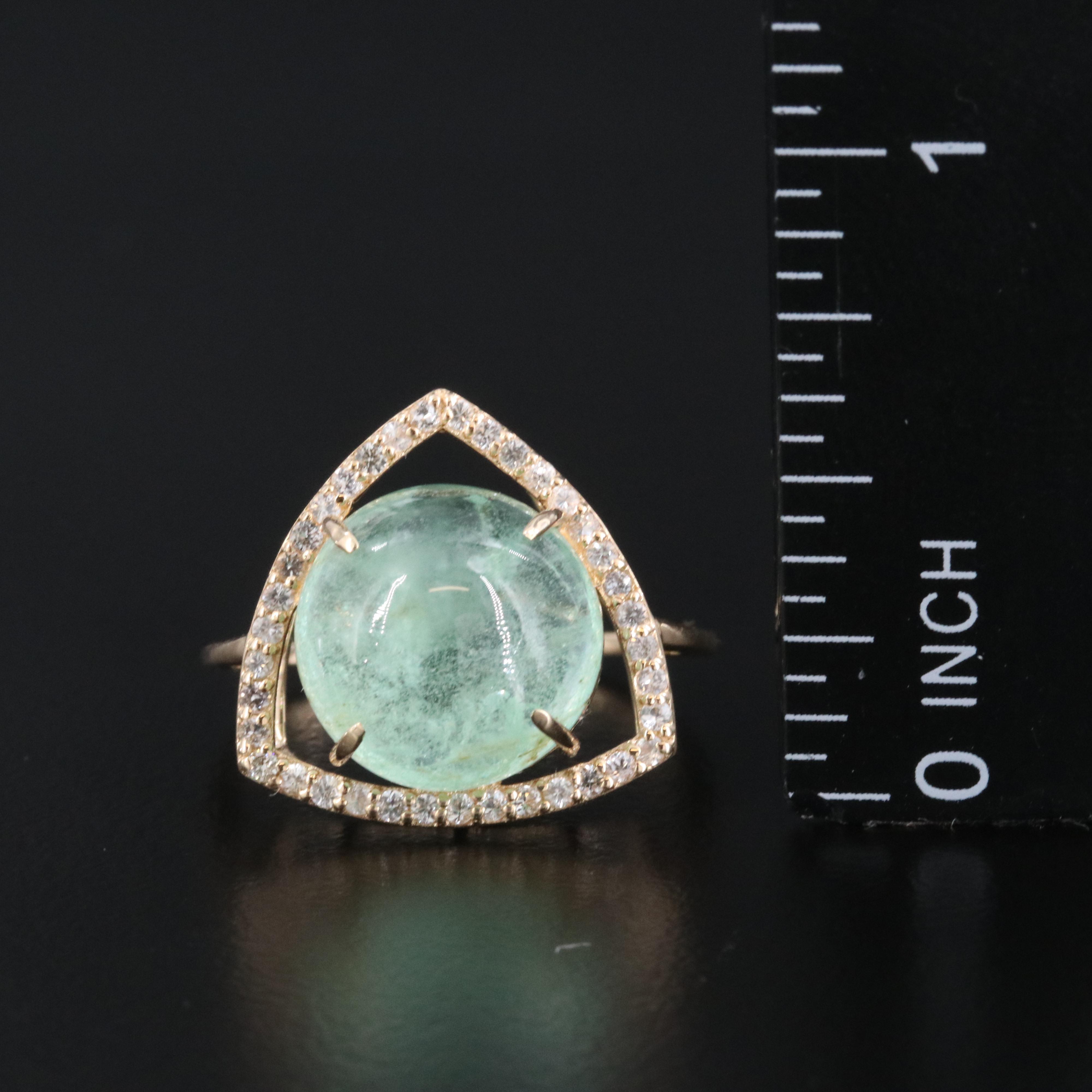14K 6.54 CT Green Beryl and White Sapphire Ring