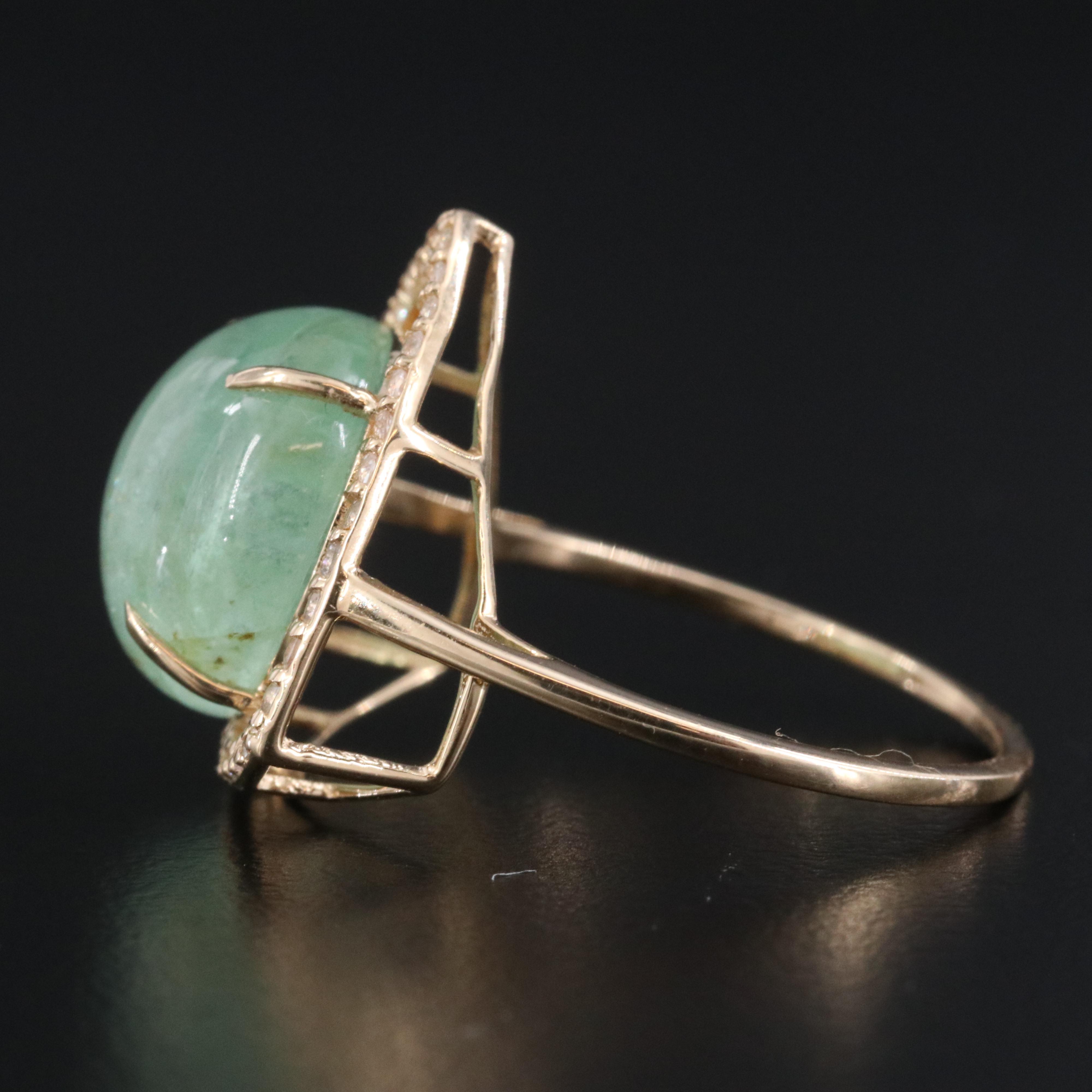 14K 6.54 CT Green Beryl and White Sapphire Ring