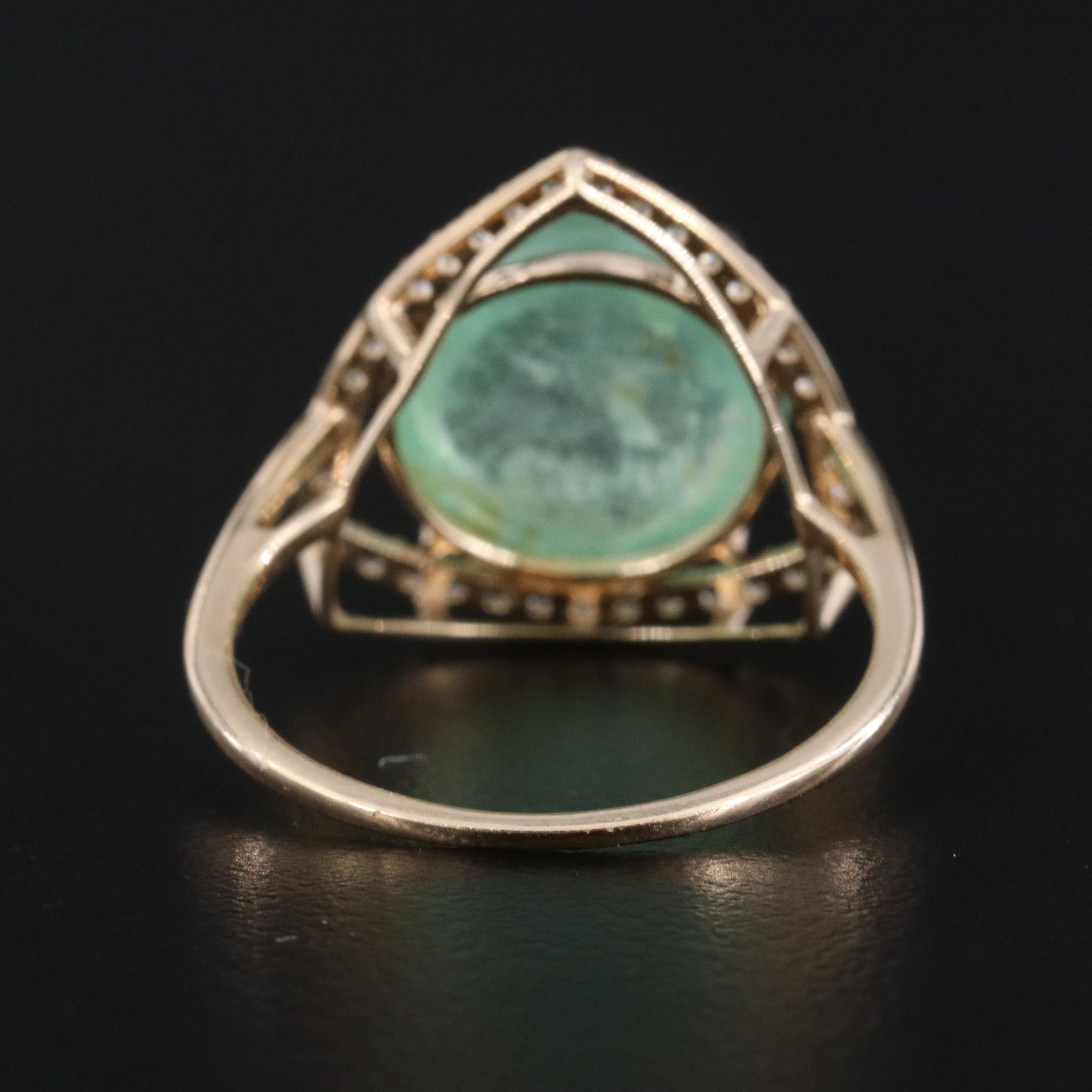 14K 6.54 CT Green Beryl and White Sapphire Ring