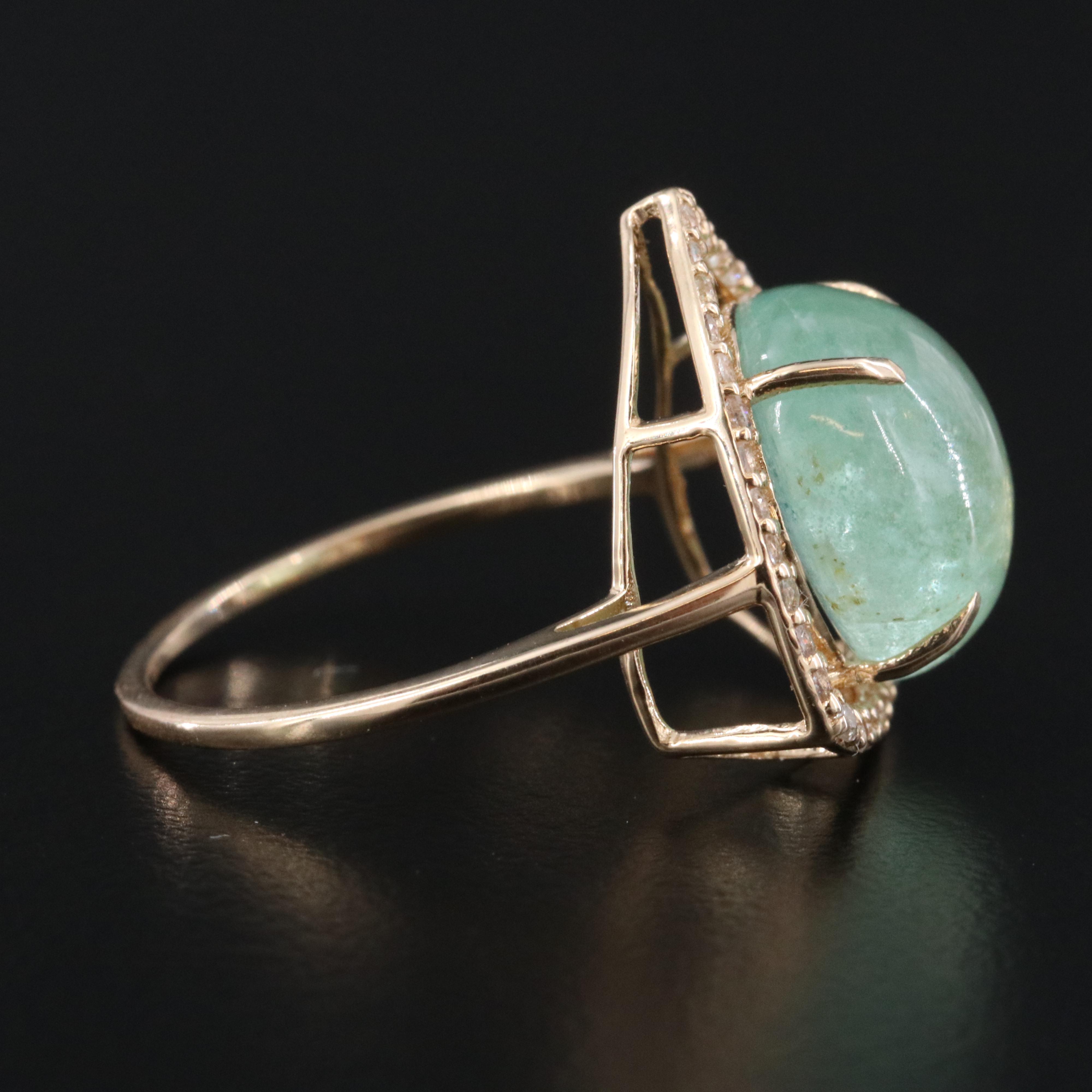 14K 6.54 CT Green Beryl and White Sapphire Ring