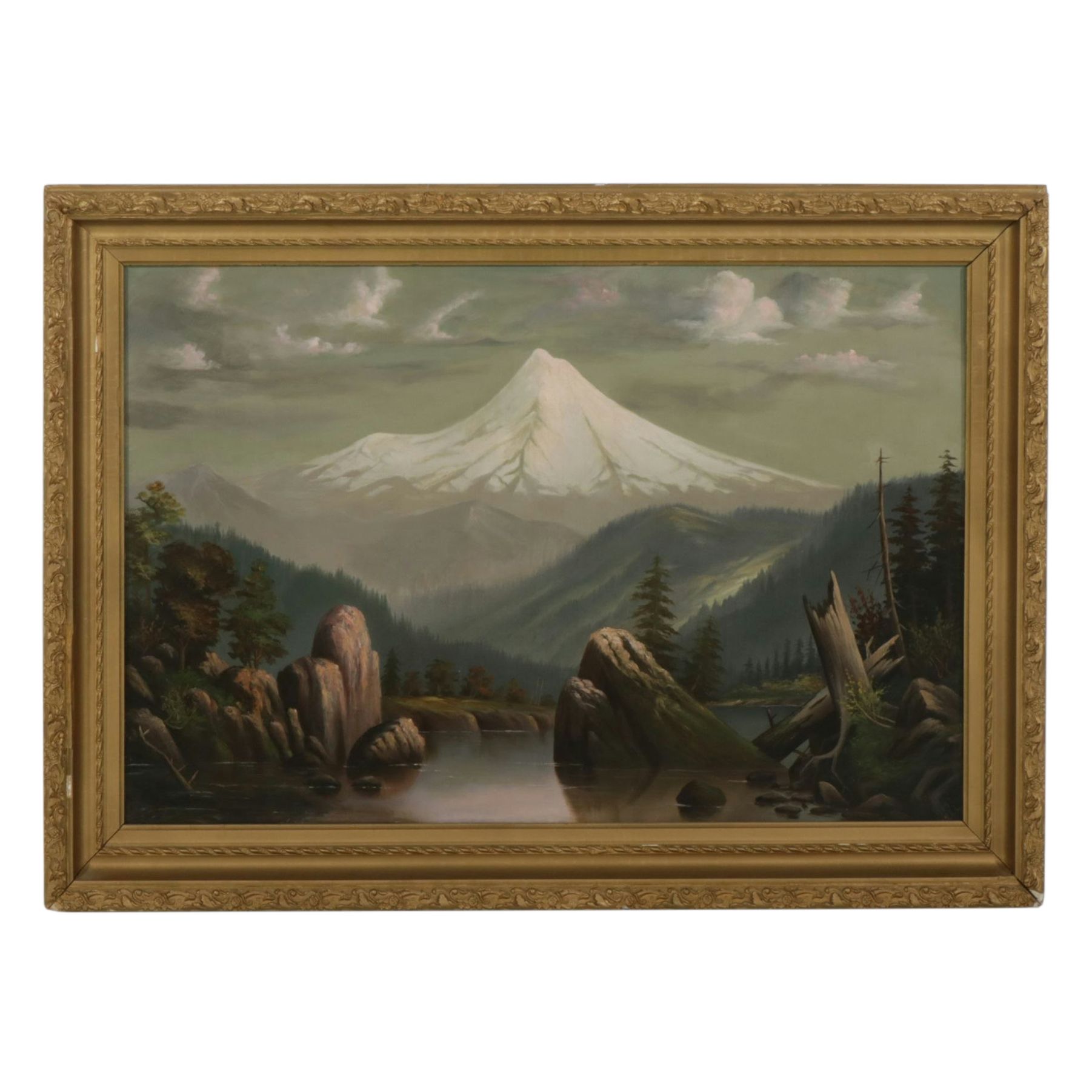 American School Western Landscape Oil Painting of Mt. McLaughlin, 1893