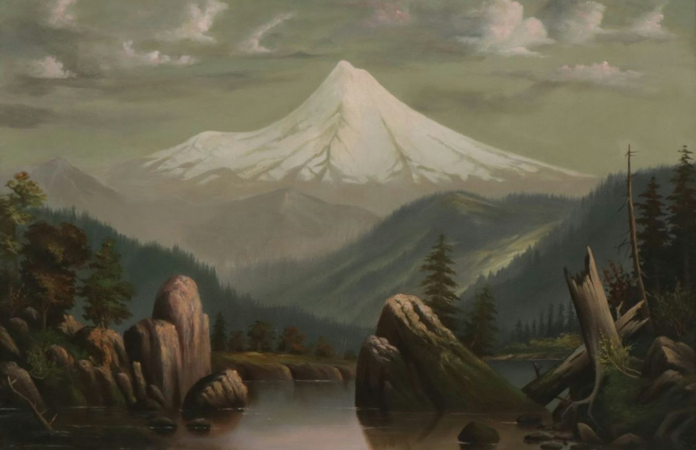 American School Western Landscape Oil Painting of Mt. McLaughlin, 1893