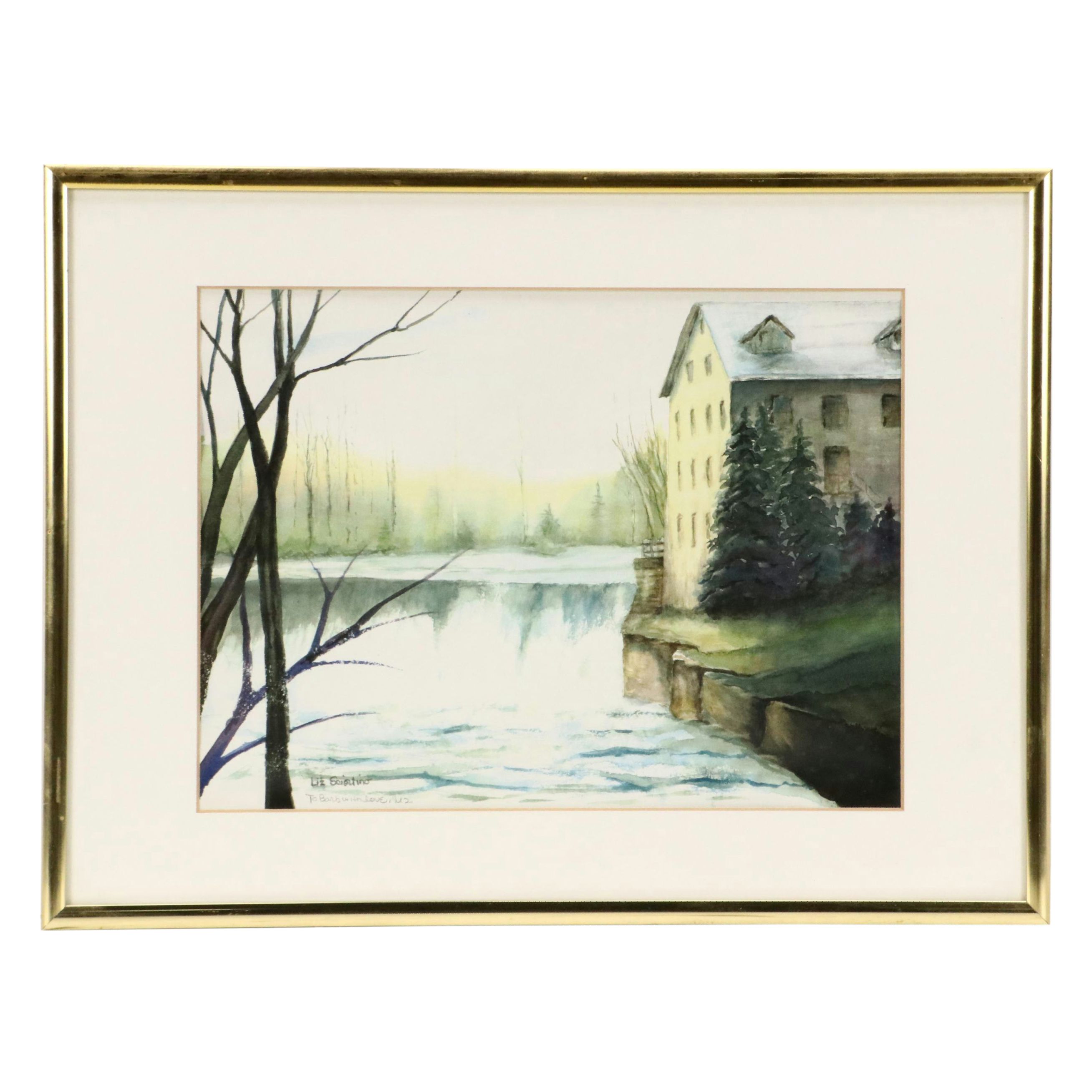 Liz Sciortino Landscape Watercolor Painting of Lake