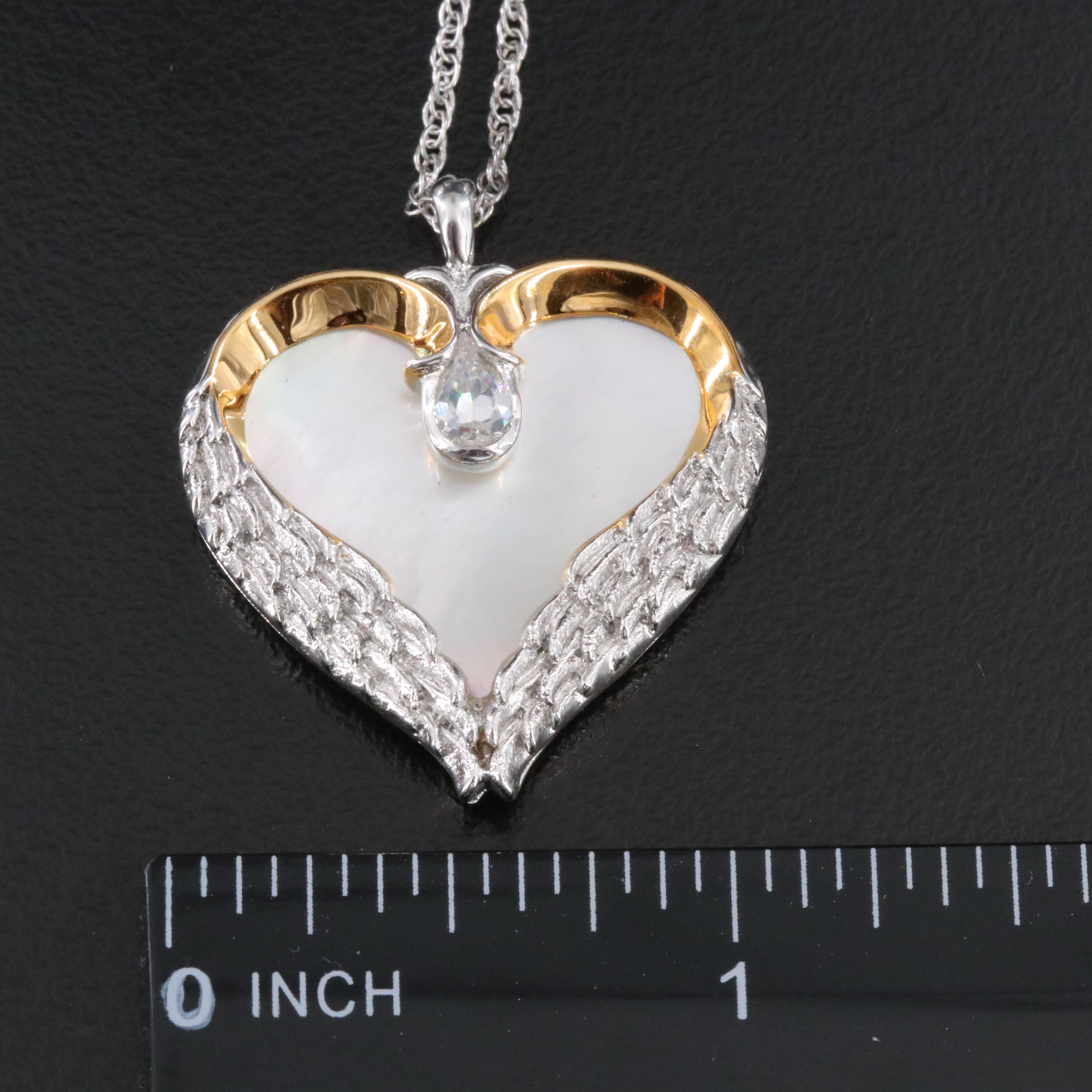 Bradford Exchange Sterling Heart and Cross Angel Pendant Necklaces with 14K