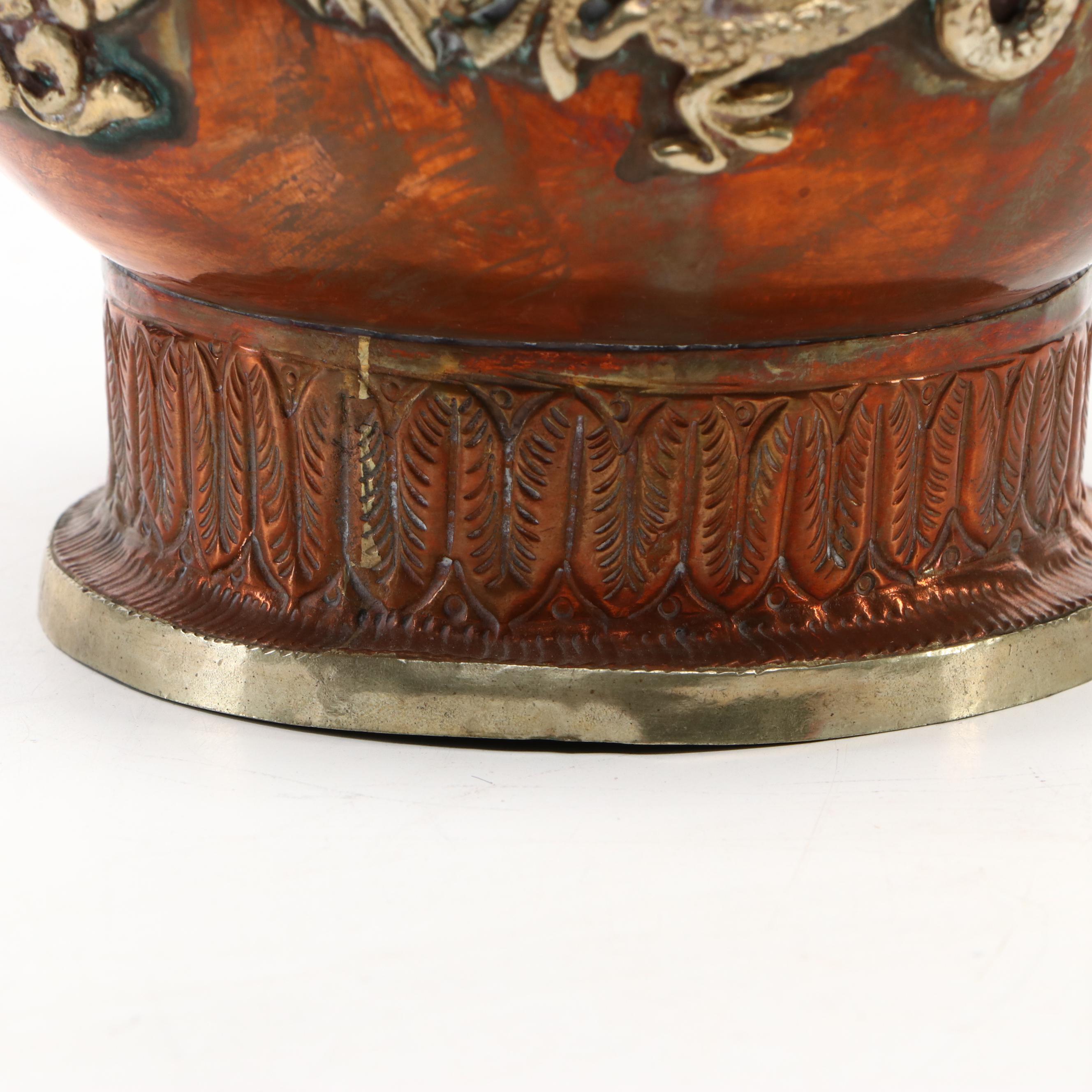 Handcrafted Copper Alloy and Gemstone Dragon Vase