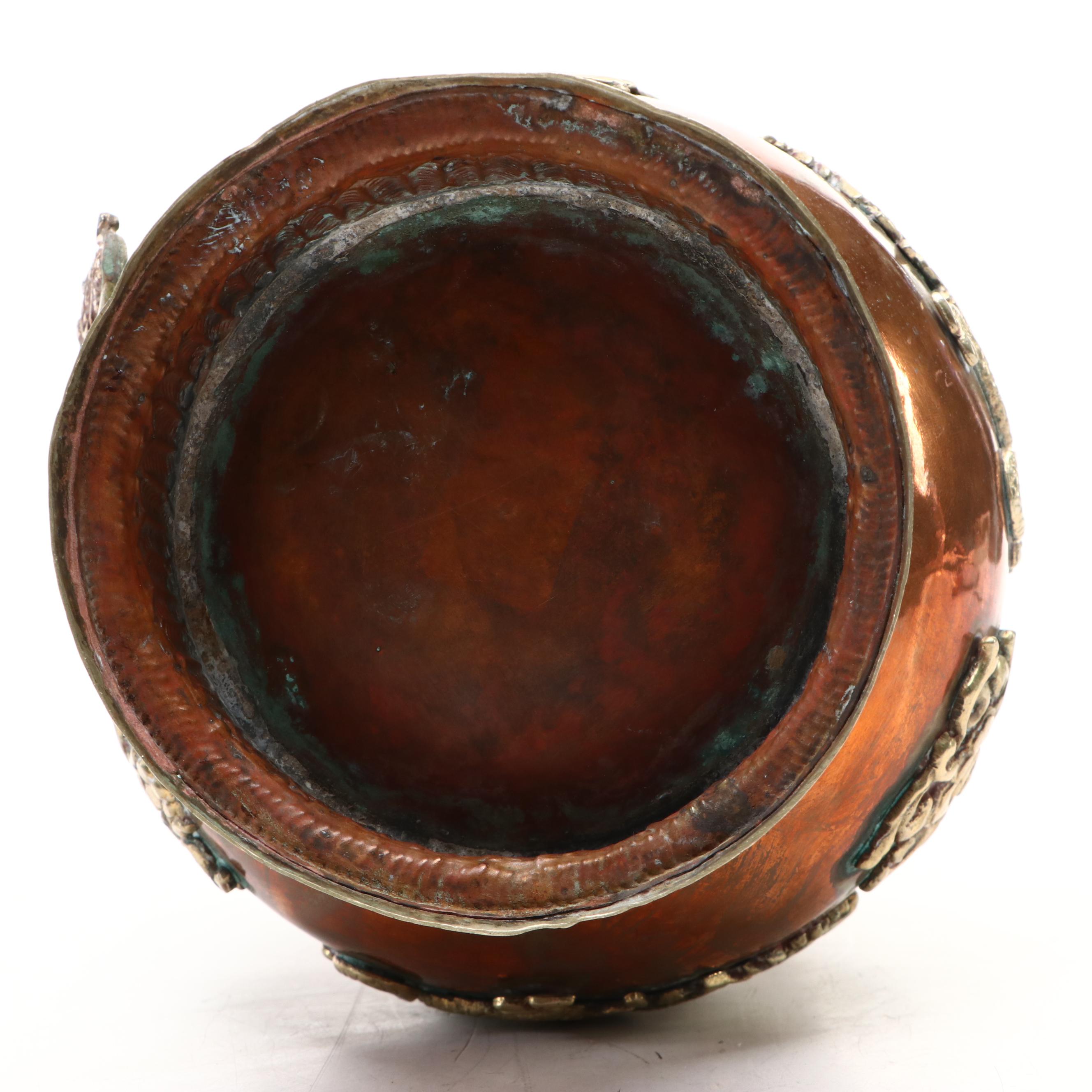 Handcrafted Copper Alloy and Gemstone Dragon Vase