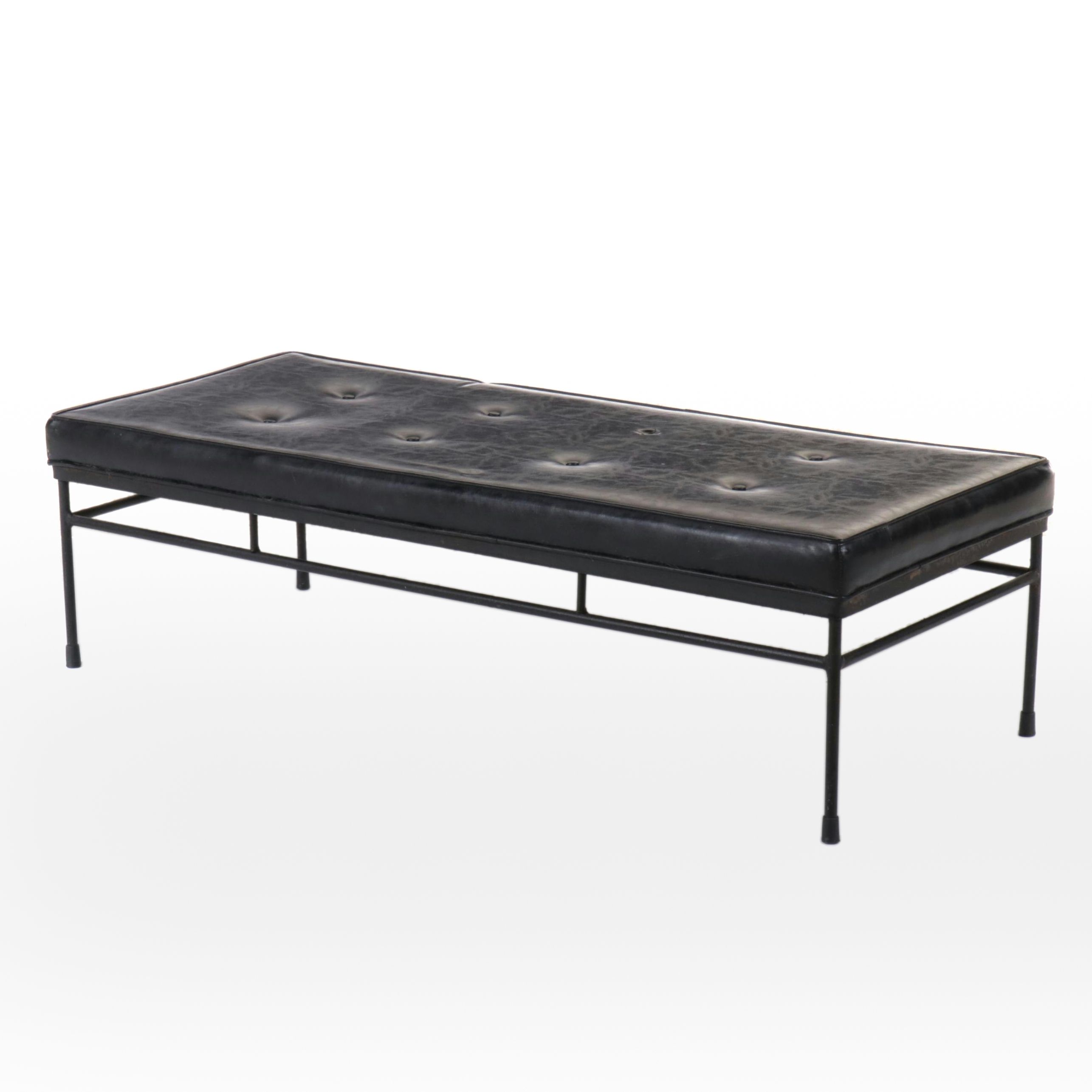 Mid Century Modern Metal Frame Bench with Button Tufted Seat Cushion