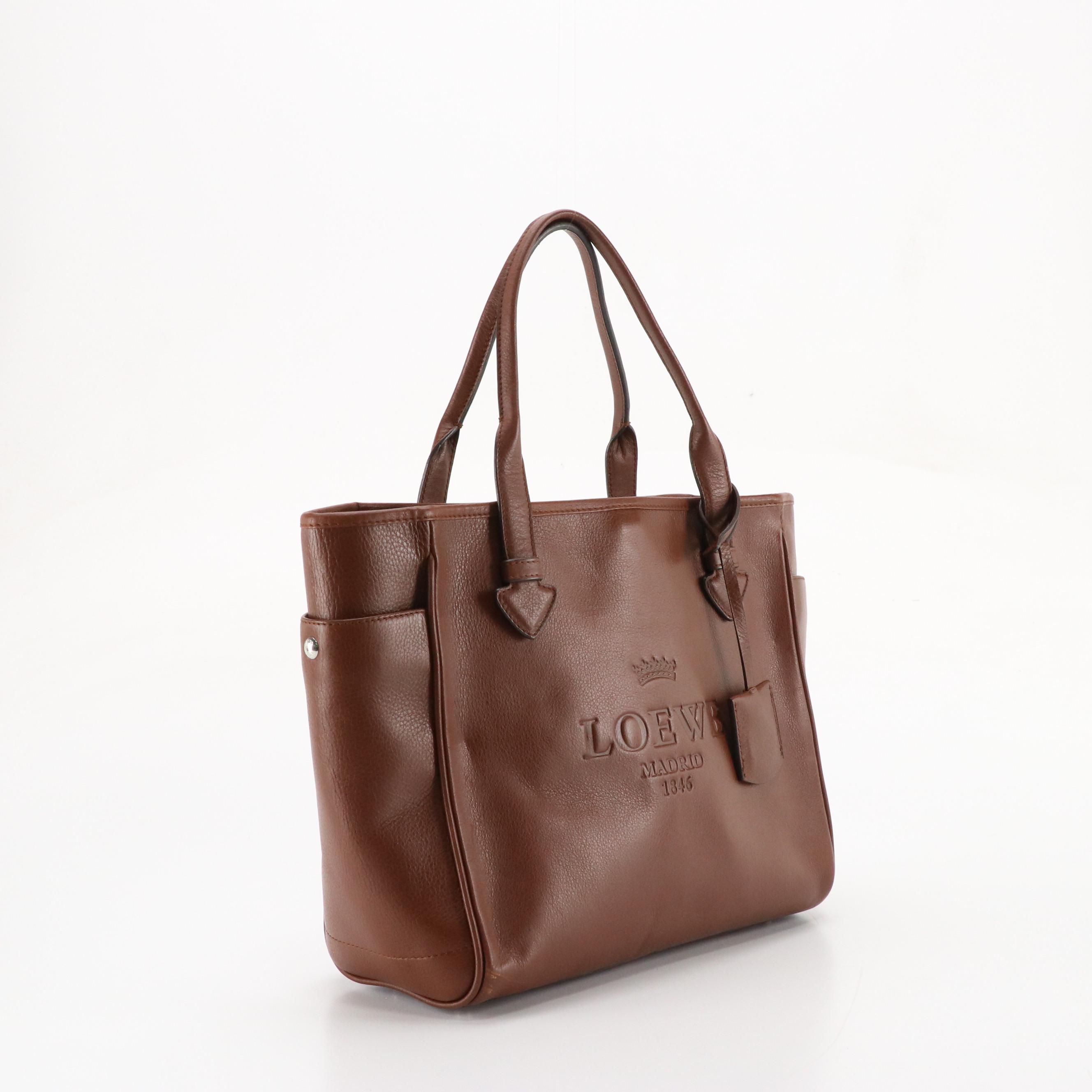 Loewe Heritage Tote in Brown Grained Leather