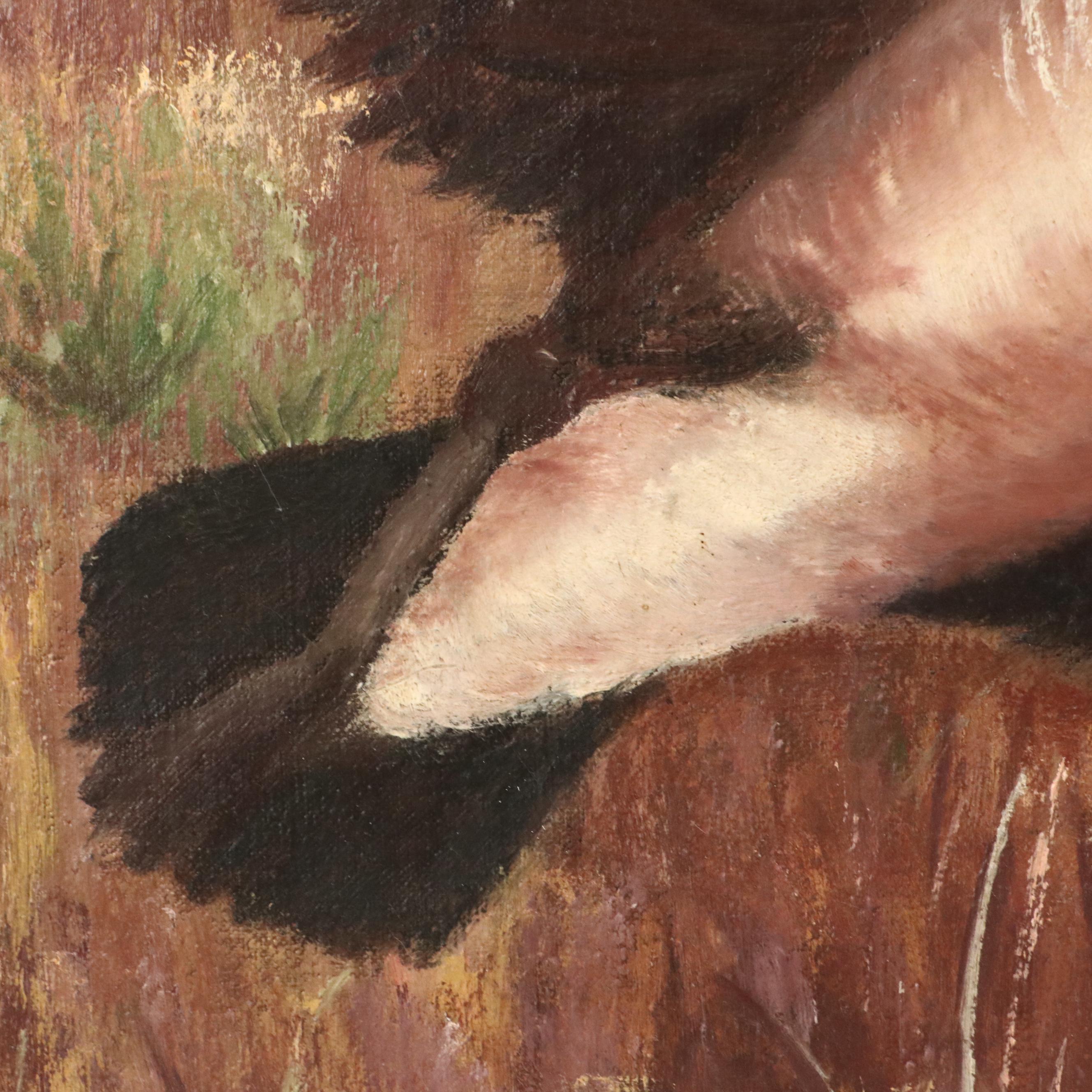 Oil Painting of Canadian Geese in Flight, 20th Century