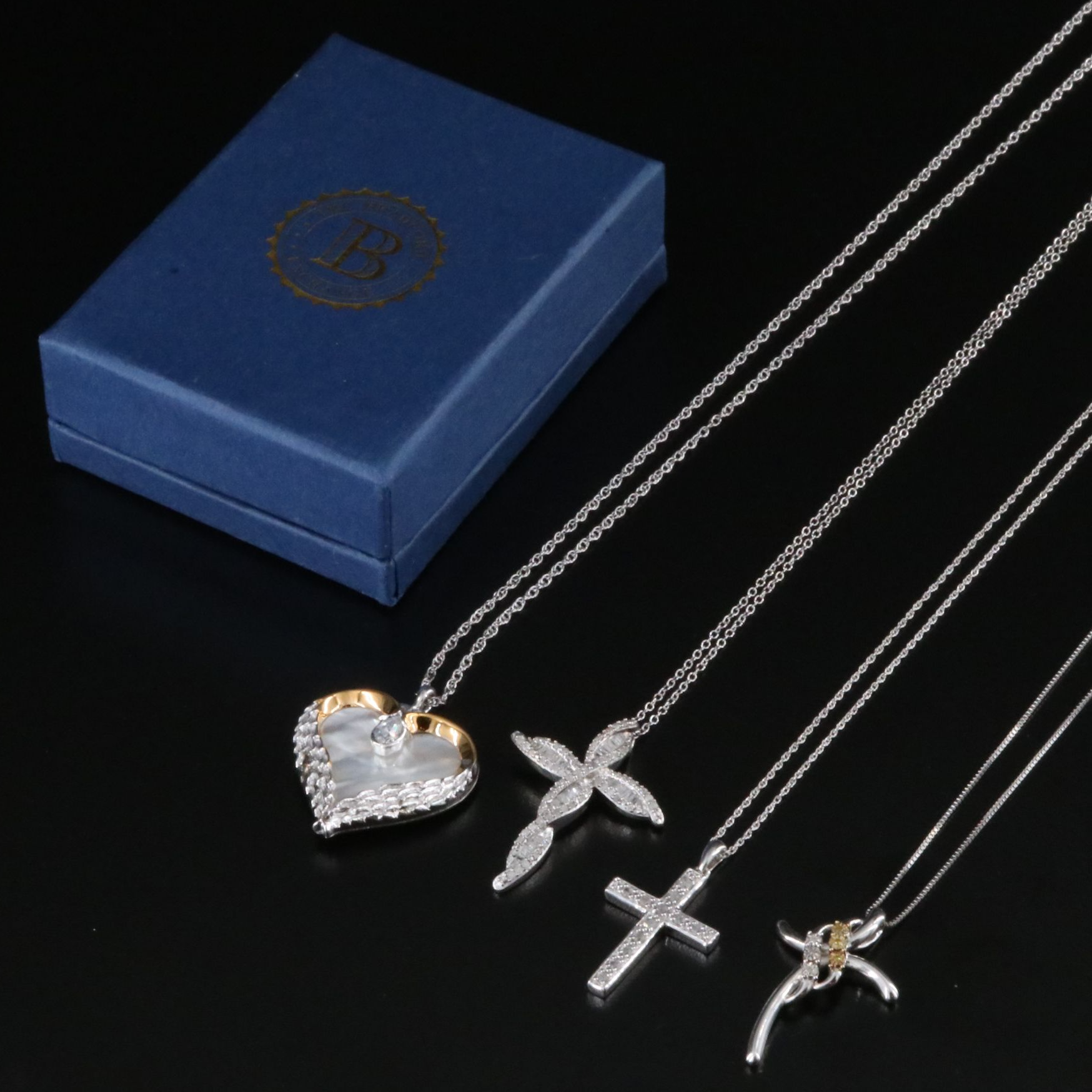 Sterling Diamond Cross Pendants and Bradford Exchange Heart Pendant Necklace