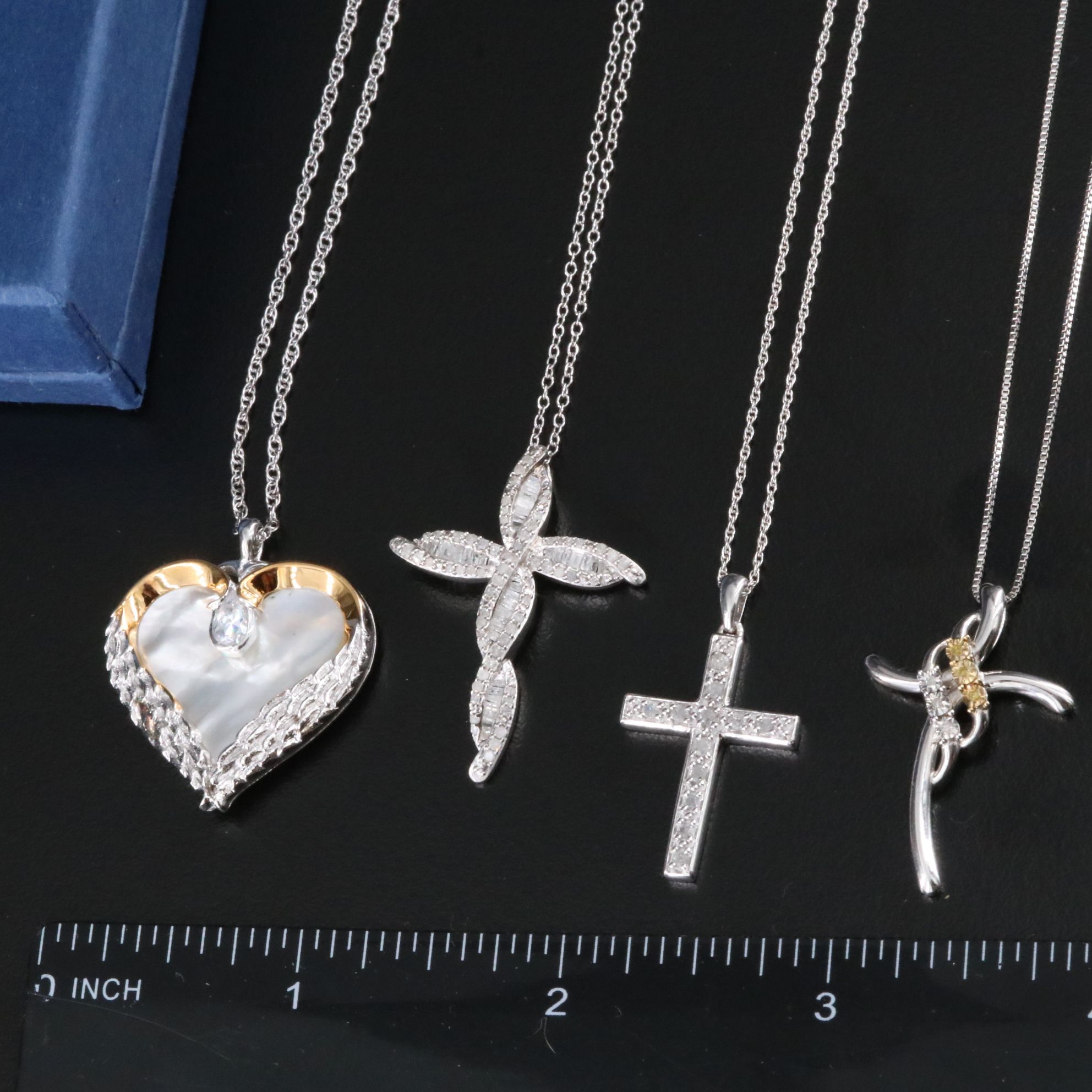 Sterling Diamond Cross Pendants and Bradford Exchange Heart Pendant Necklace