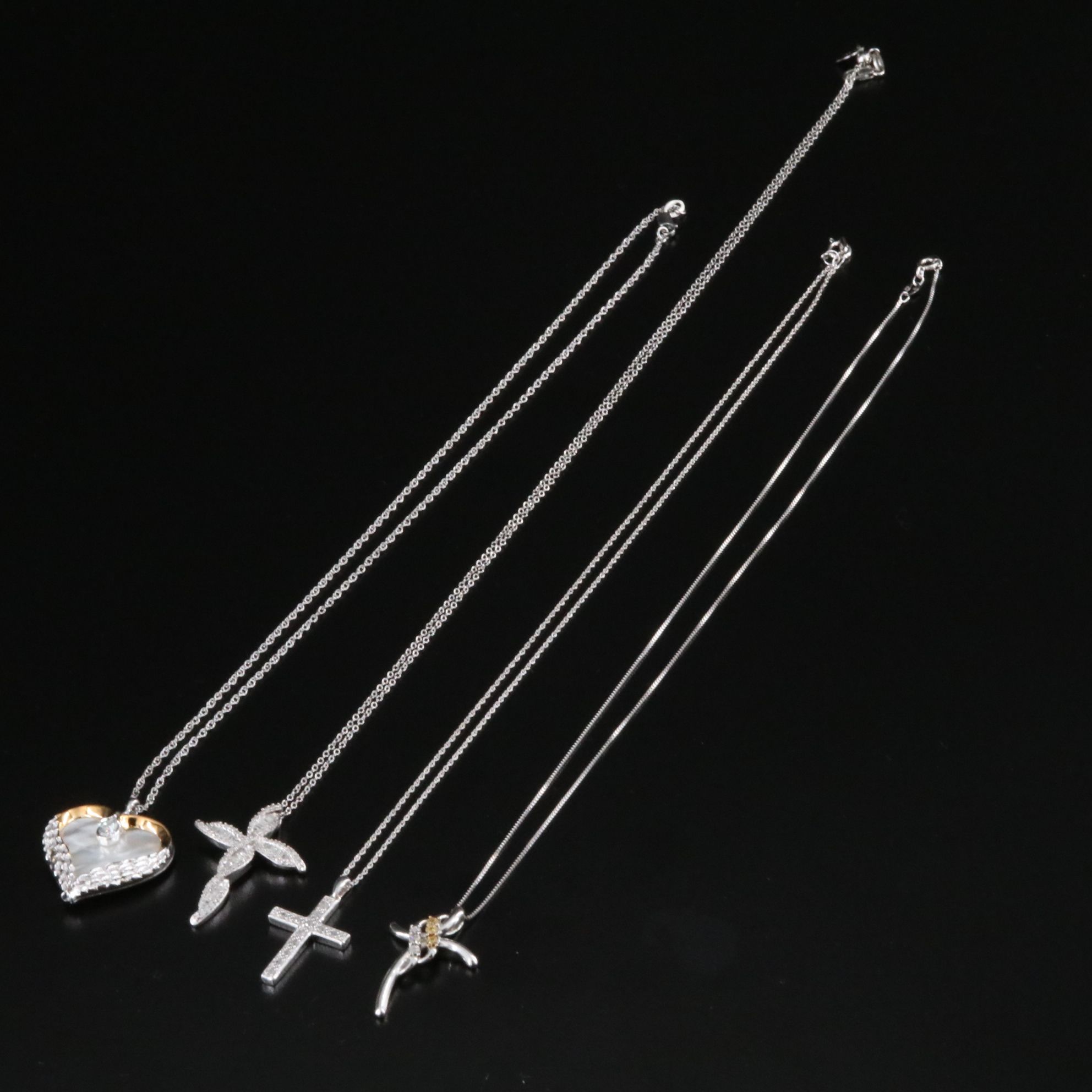 Sterling Diamond Cross Pendants and Bradford Exchange Heart Pendant Necklace