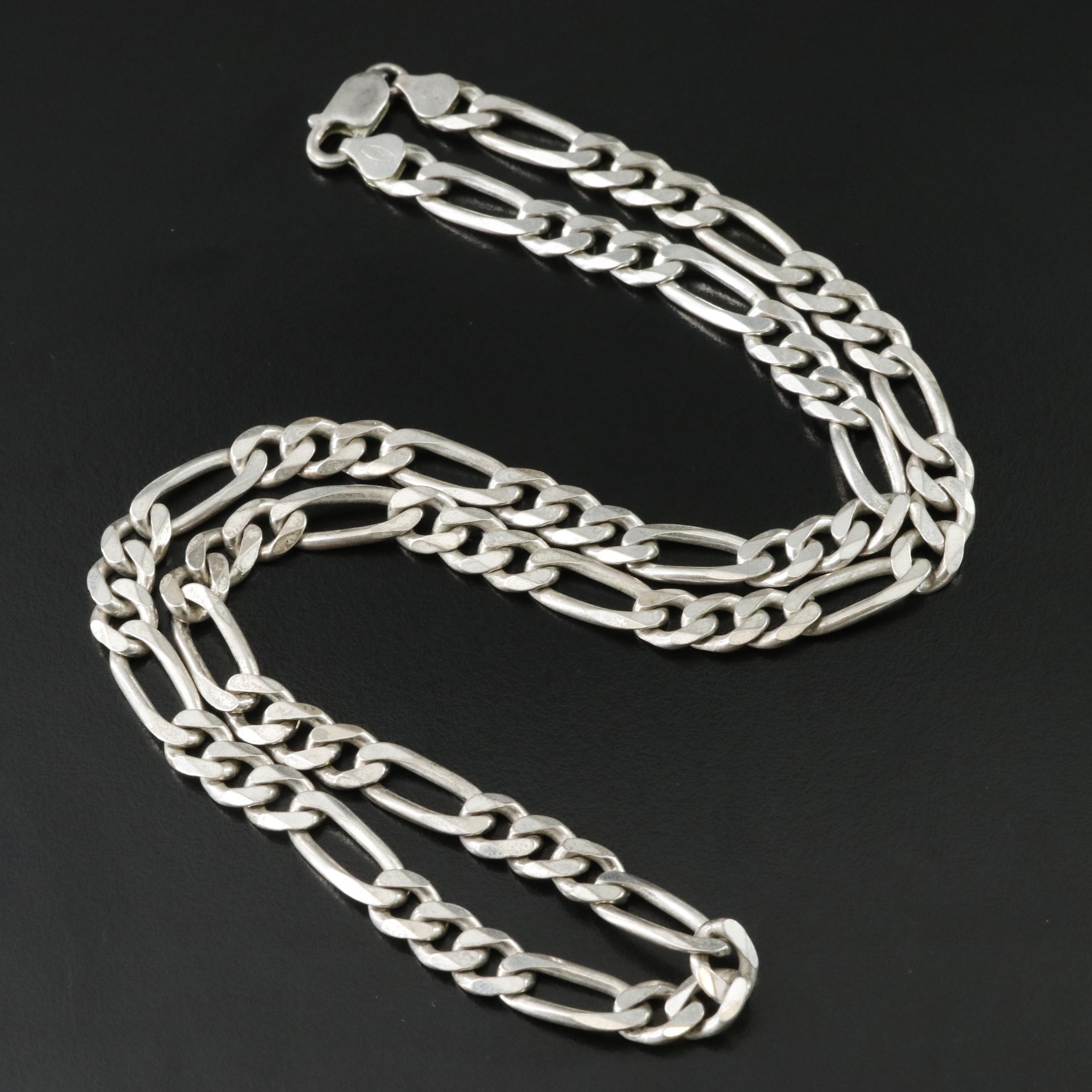Sterling Figaro Chain Necklace