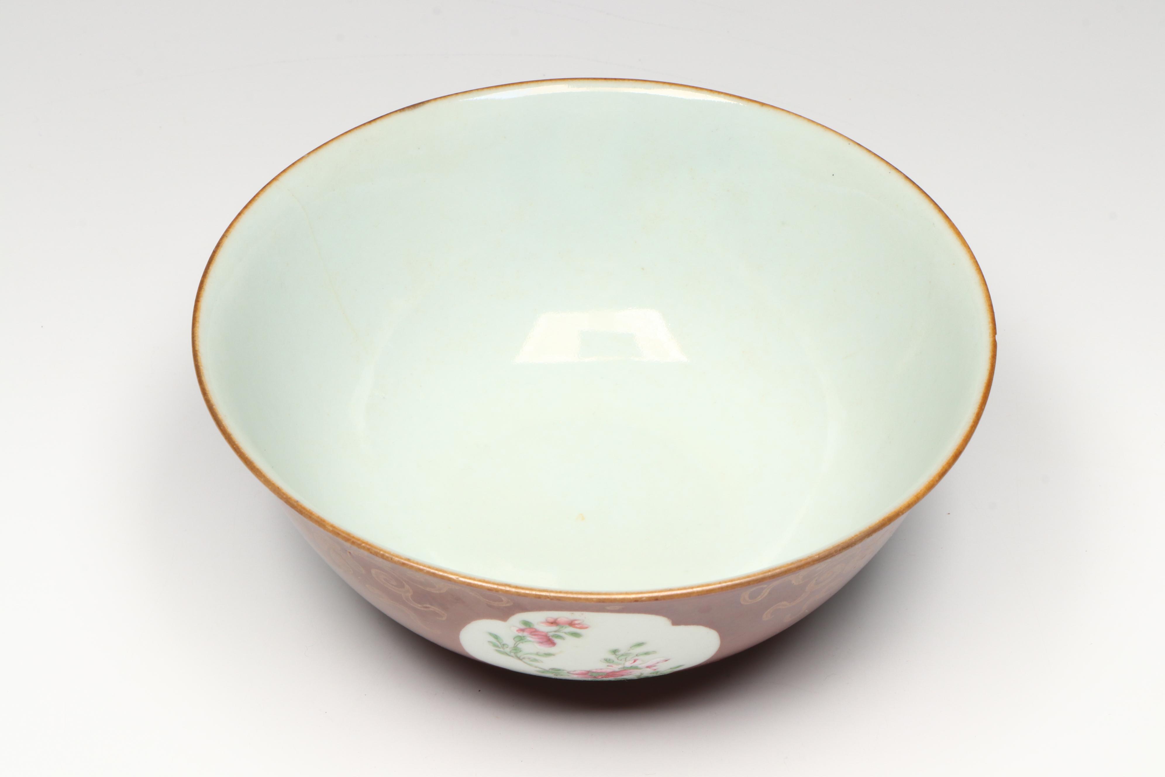 Antique Chinese Qing Dynasty Red-Glaze Famille Rose Bowl and Plate