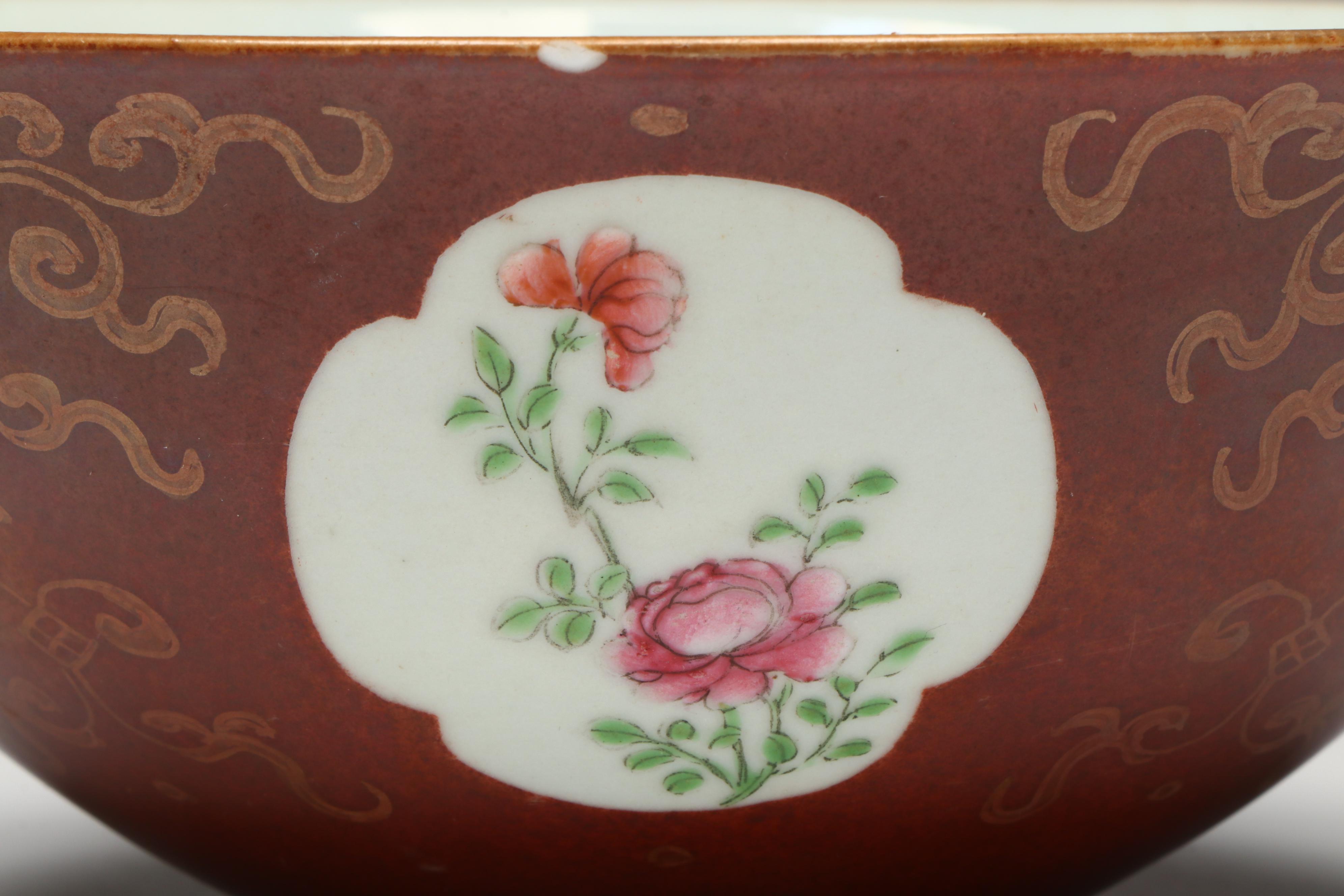 Antique Chinese Qing Dynasty Red-Glaze Famille Rose Bowl and Plate