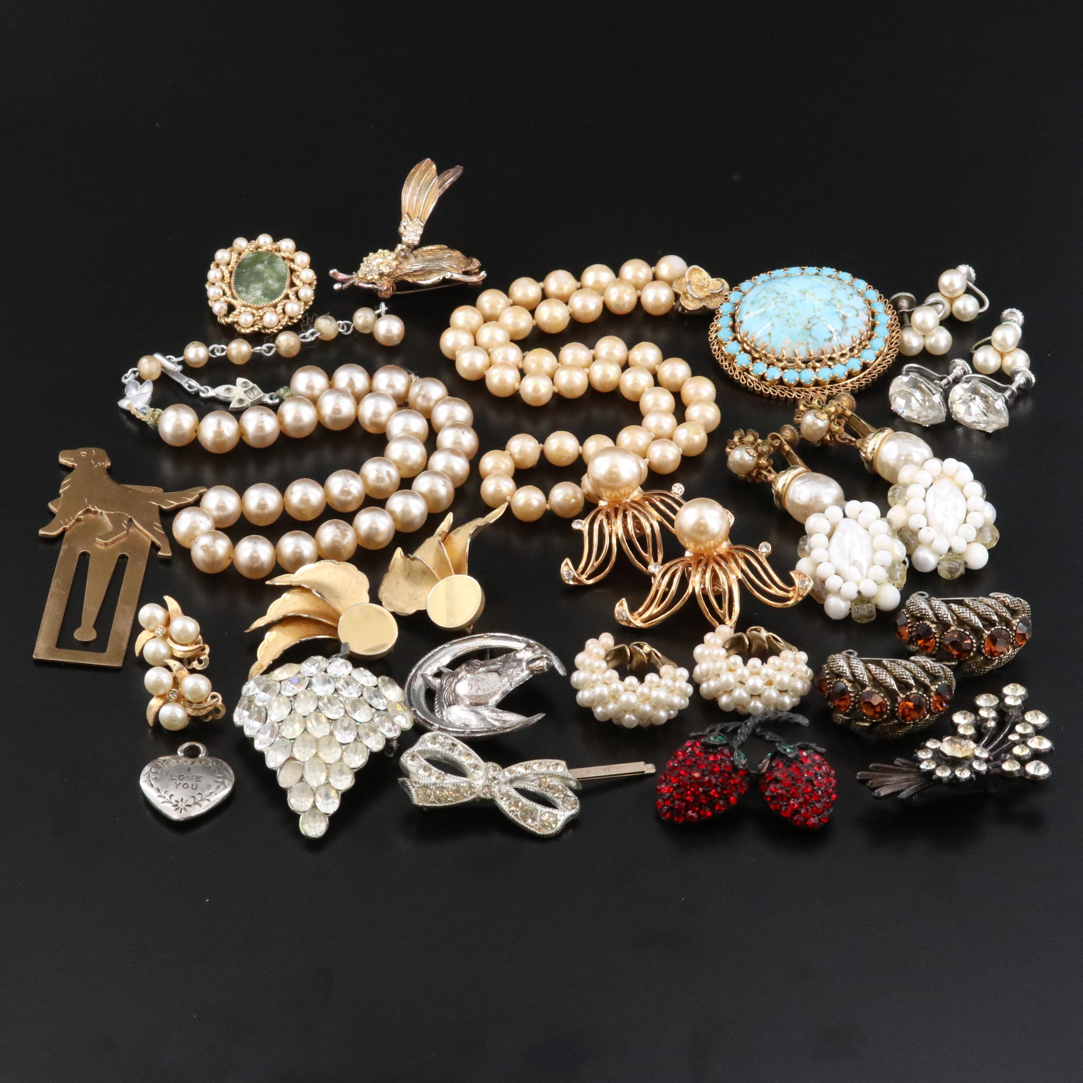 Miriam Haskell Earrings, Weiss and Sterling Brooch Featured in Vintage Jewelry