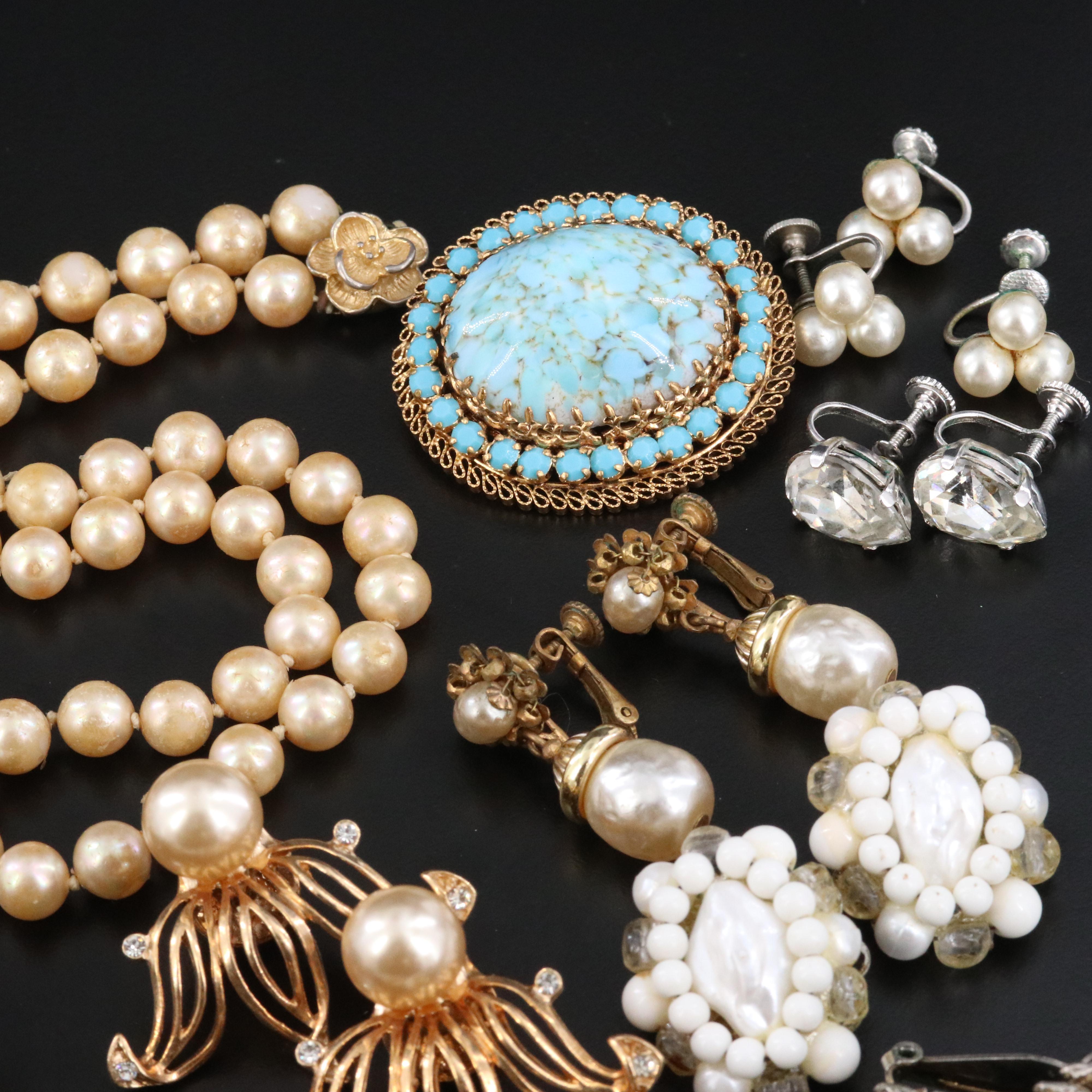 Miriam Haskell Earrings, Weiss and Sterling Brooch Featured in Vintage Jewelry