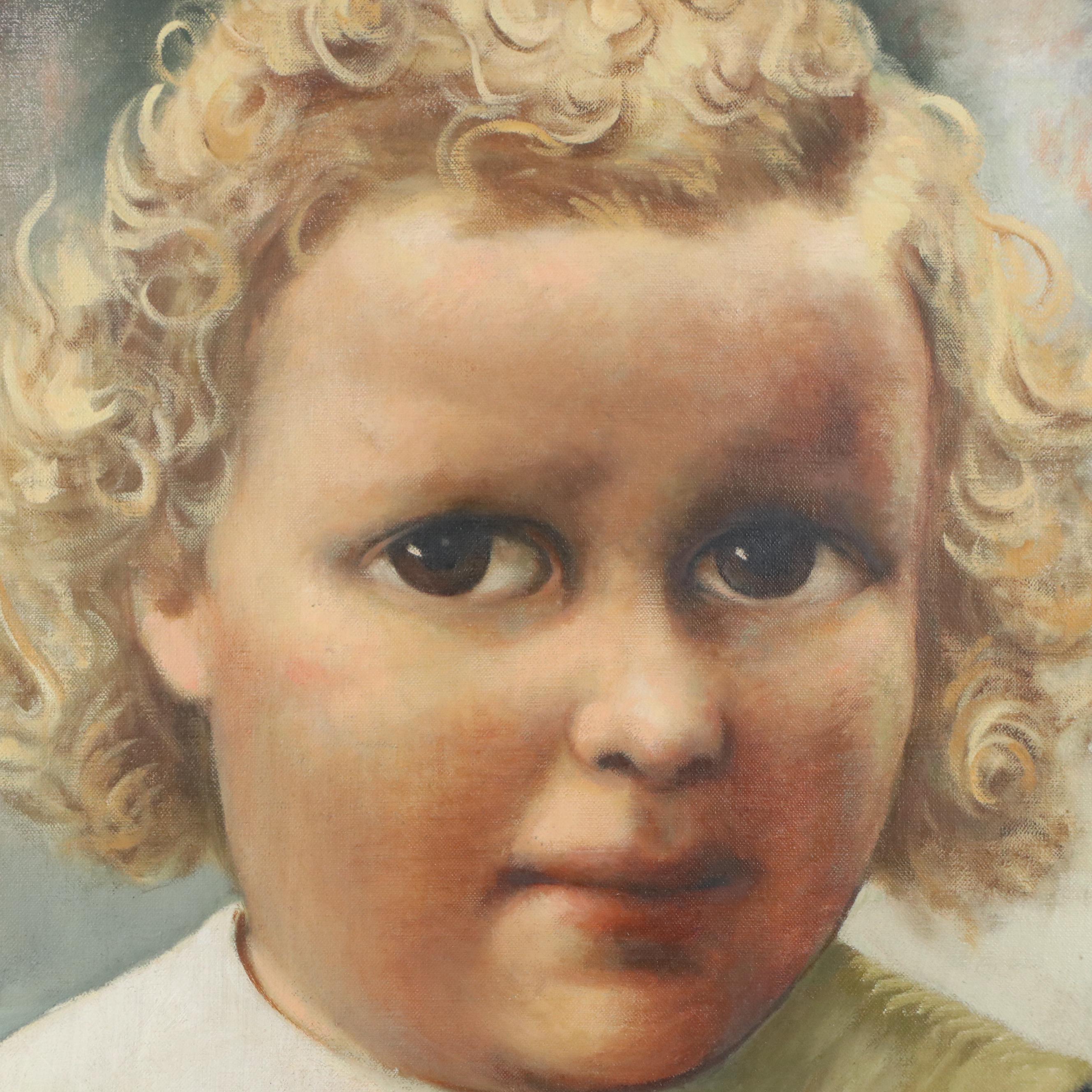 American School Oil Painting Portrait of Child, 1942