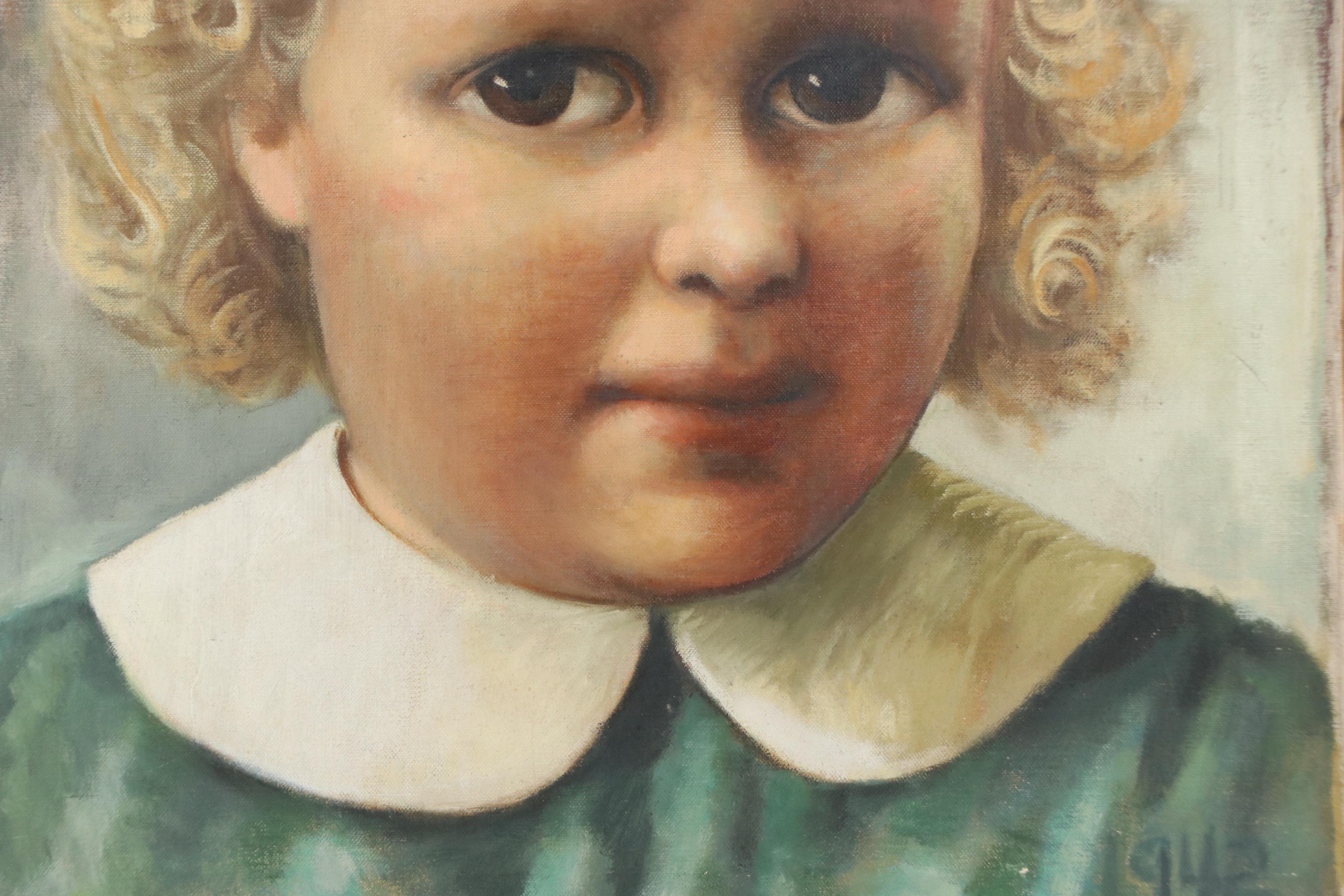 American School Oil Painting Portrait of Child, 1942