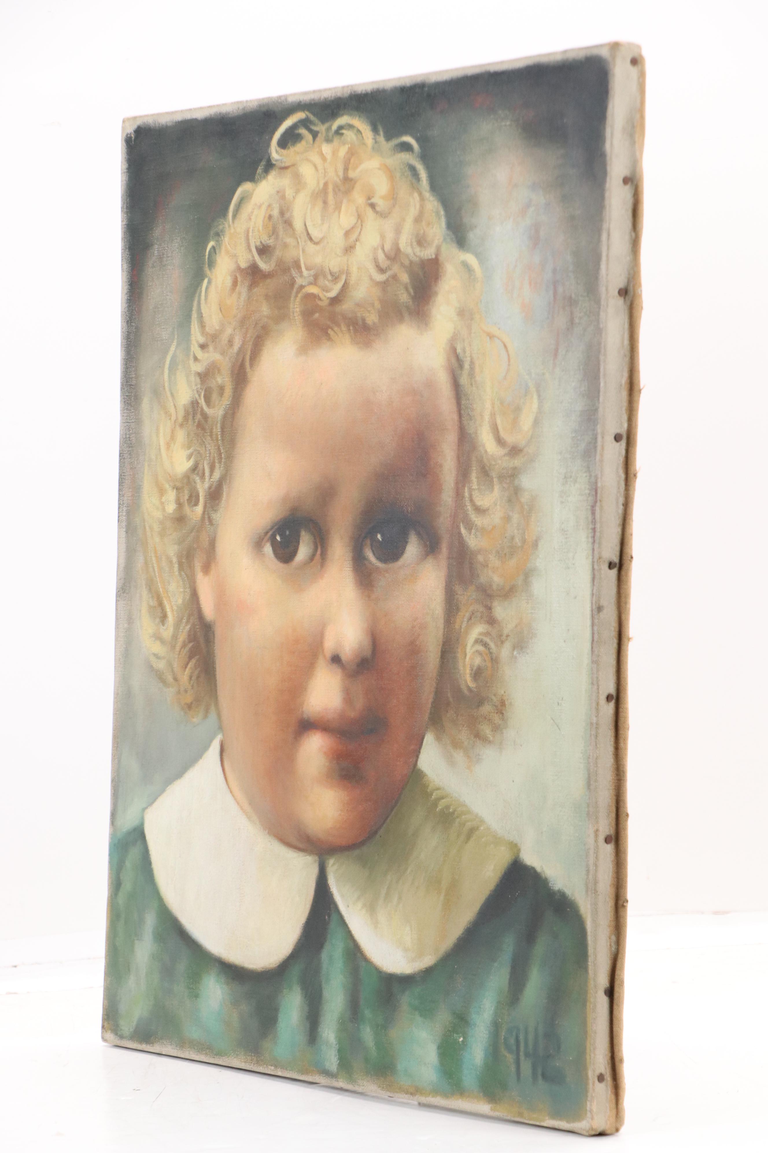 American School Oil Painting Portrait of Child, 1942