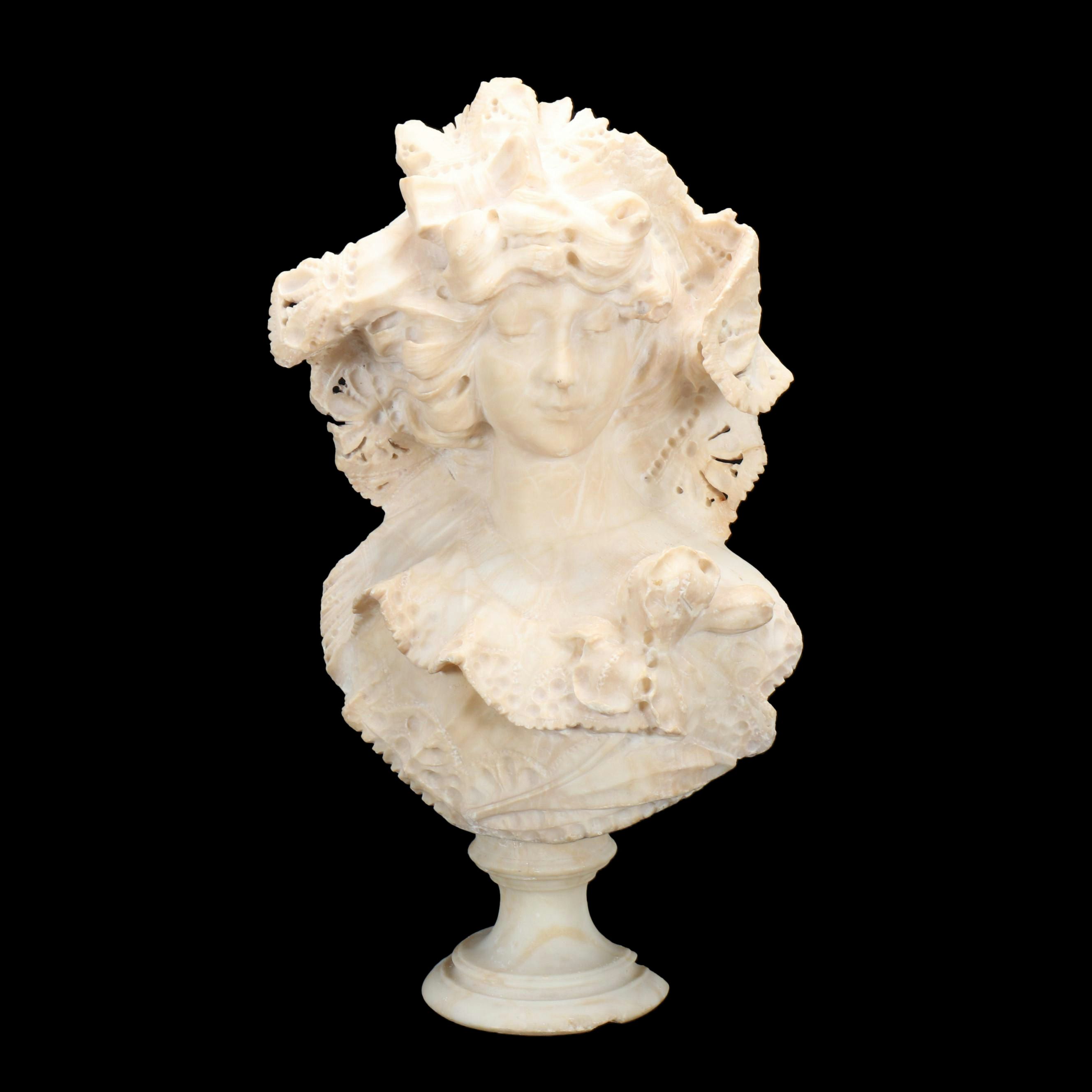 Alabaster Bust of Woman in Bonnet