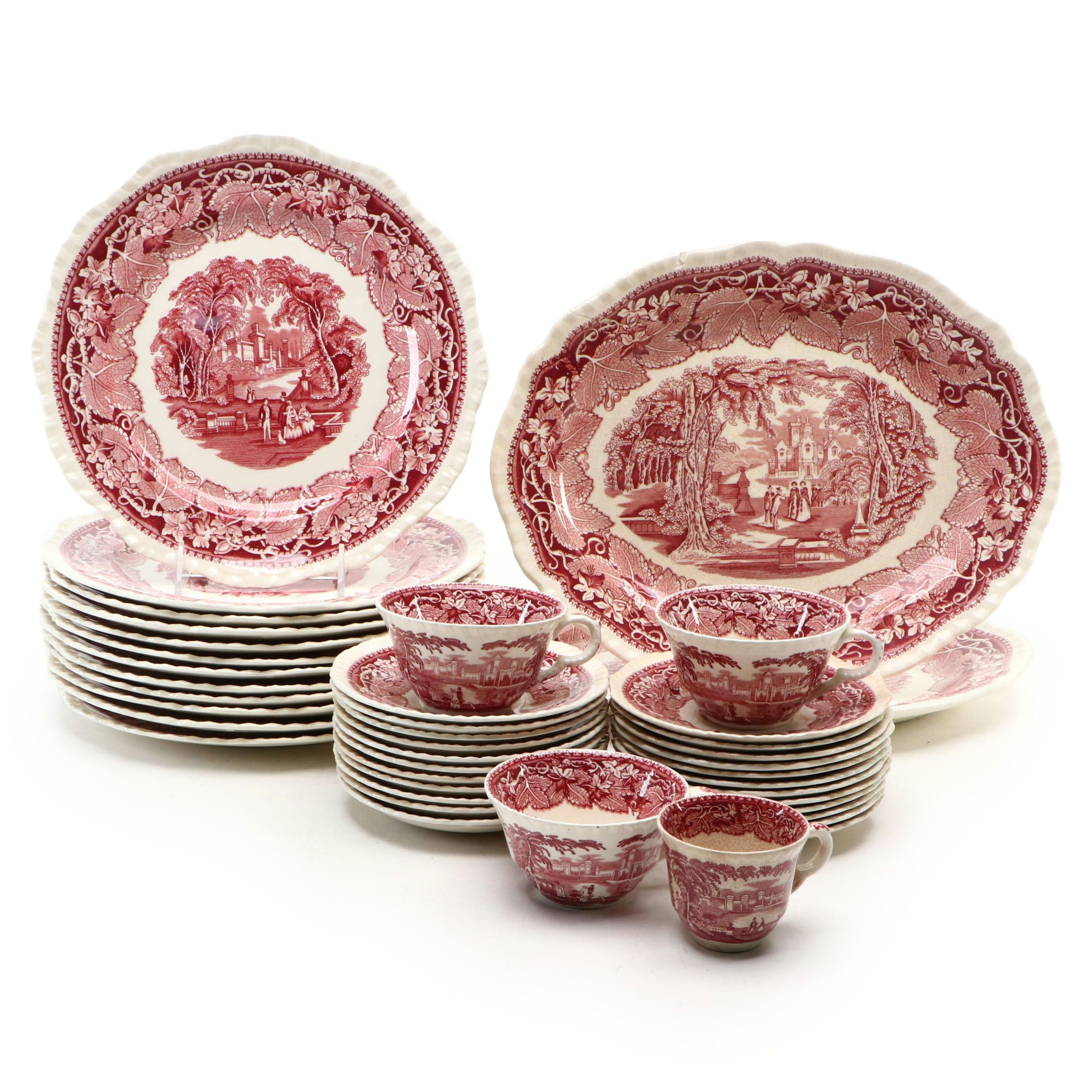 Mason's "Vista" Pink Ironstone China Dinnerware, Mid-20th Century