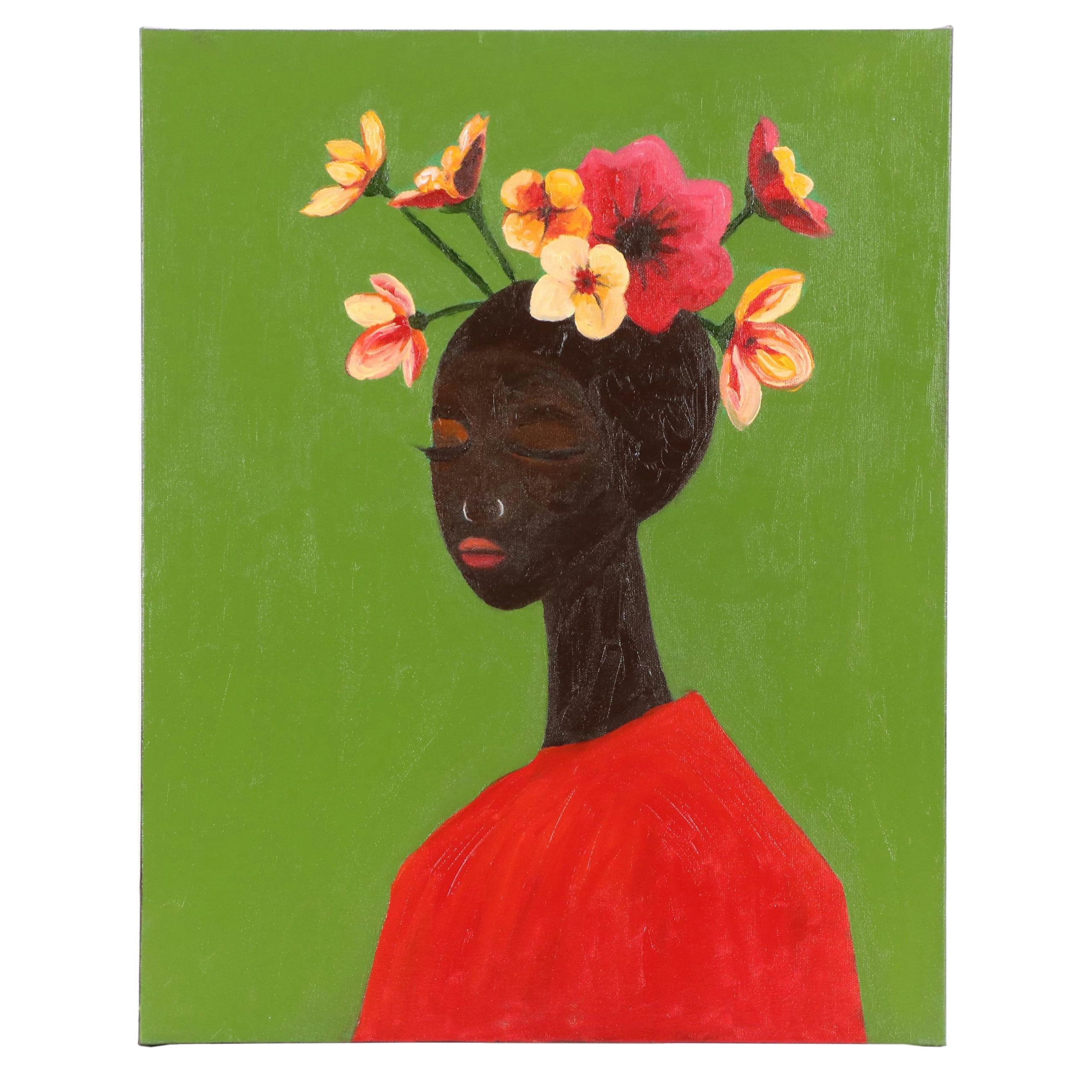 Oluwakemi Omowaire Oil Portrait "Meditation.," 21st Century