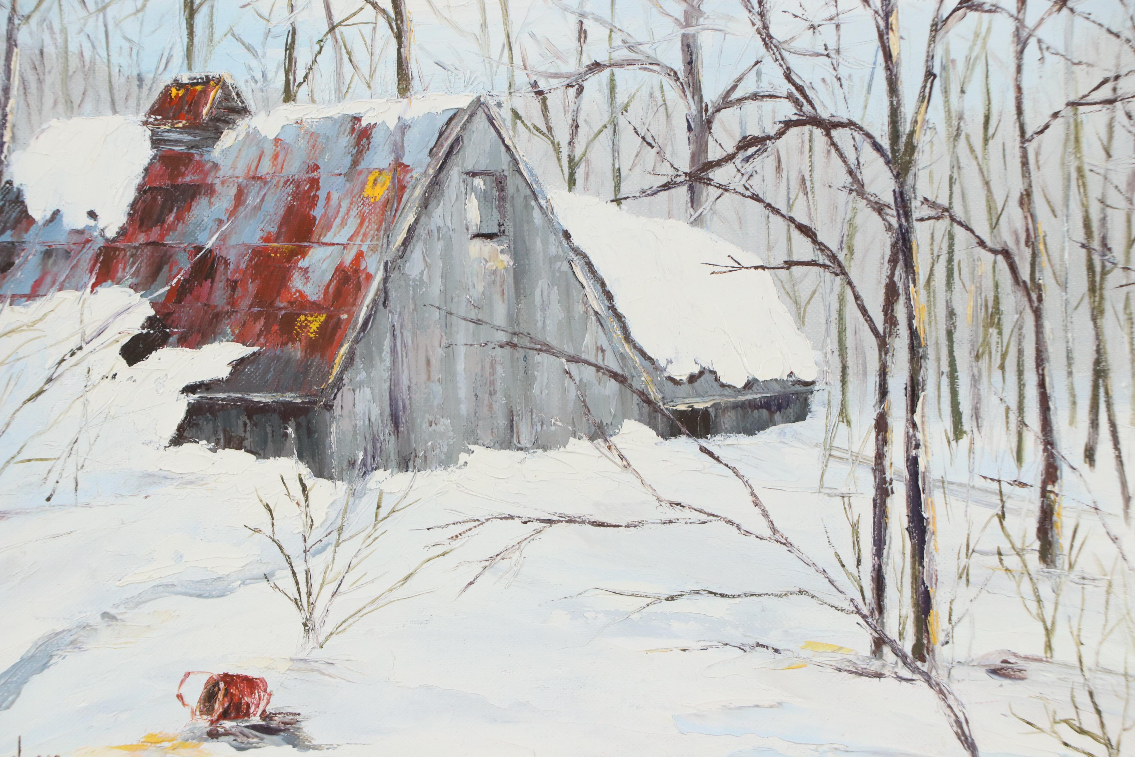 G. Boucher Winter Landscape Oil Painting "Sugar Hut, Morrisburg"