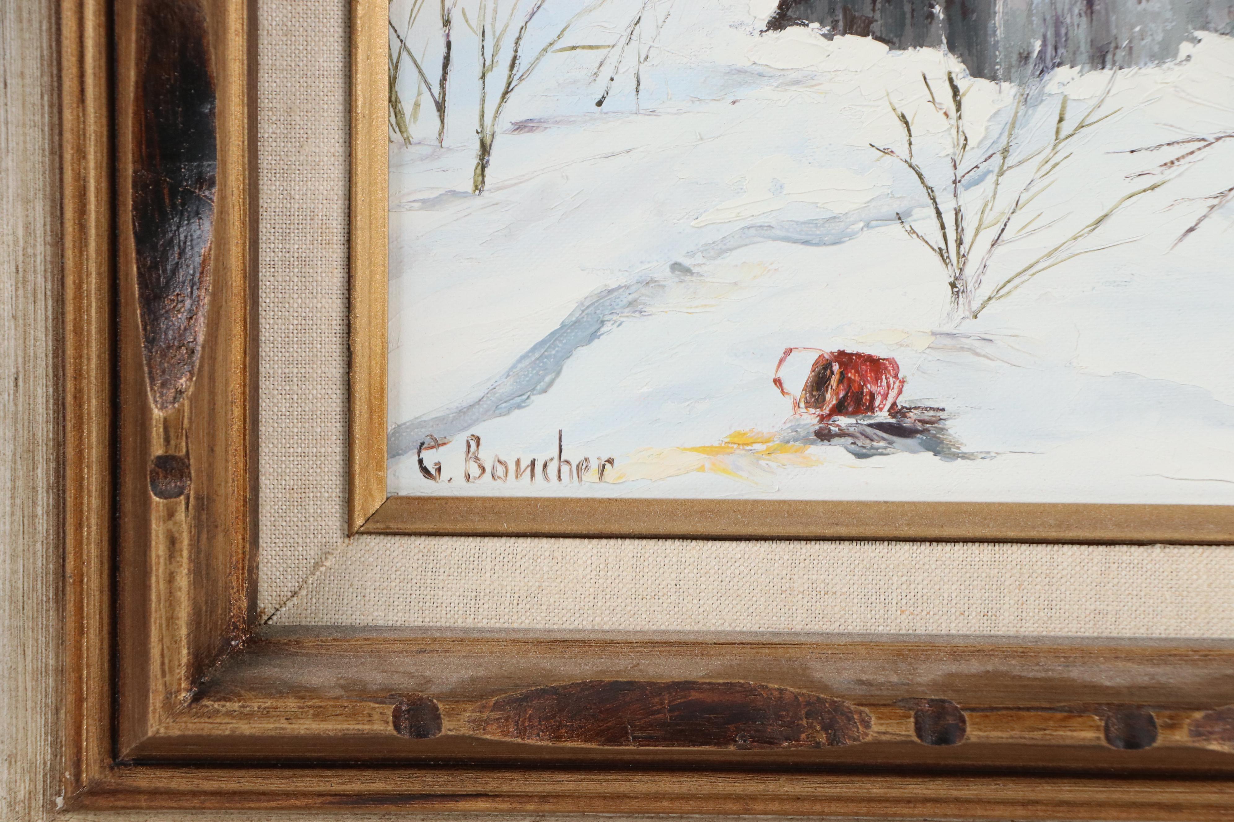 G. Boucher Winter Landscape Oil Painting "Sugar Hut, Morrisburg"