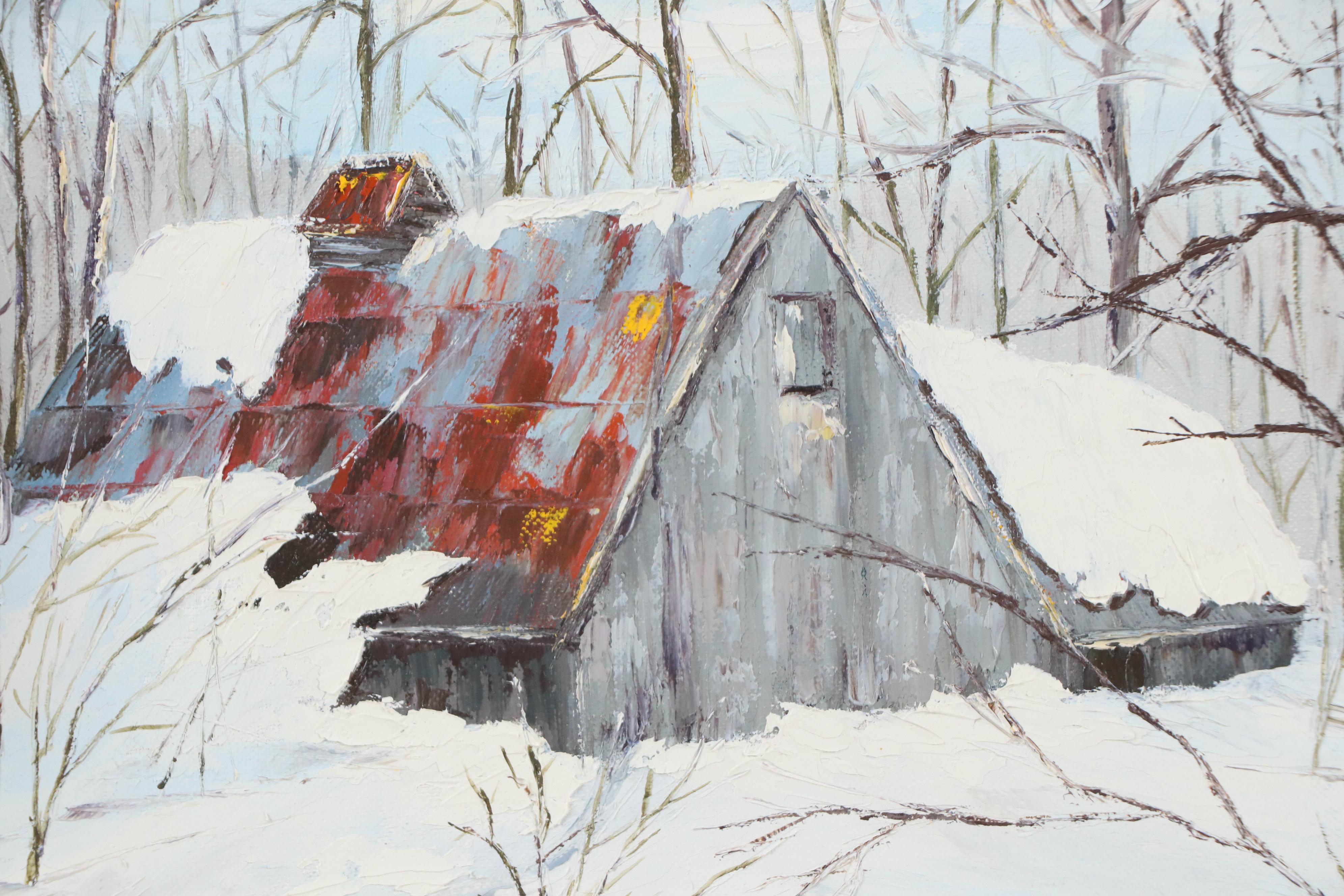 G. Boucher Winter Landscape Oil Painting "Sugar Hut, Morrisburg"