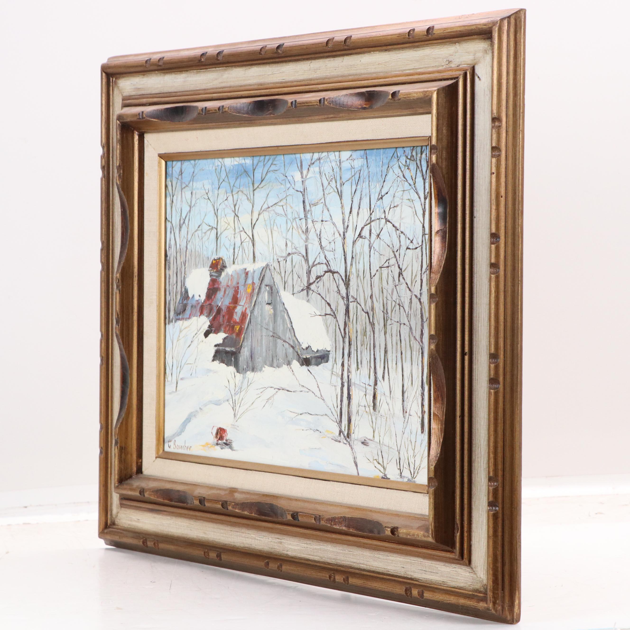 G. Boucher Winter Landscape Oil Painting "Sugar Hut, Morrisburg"