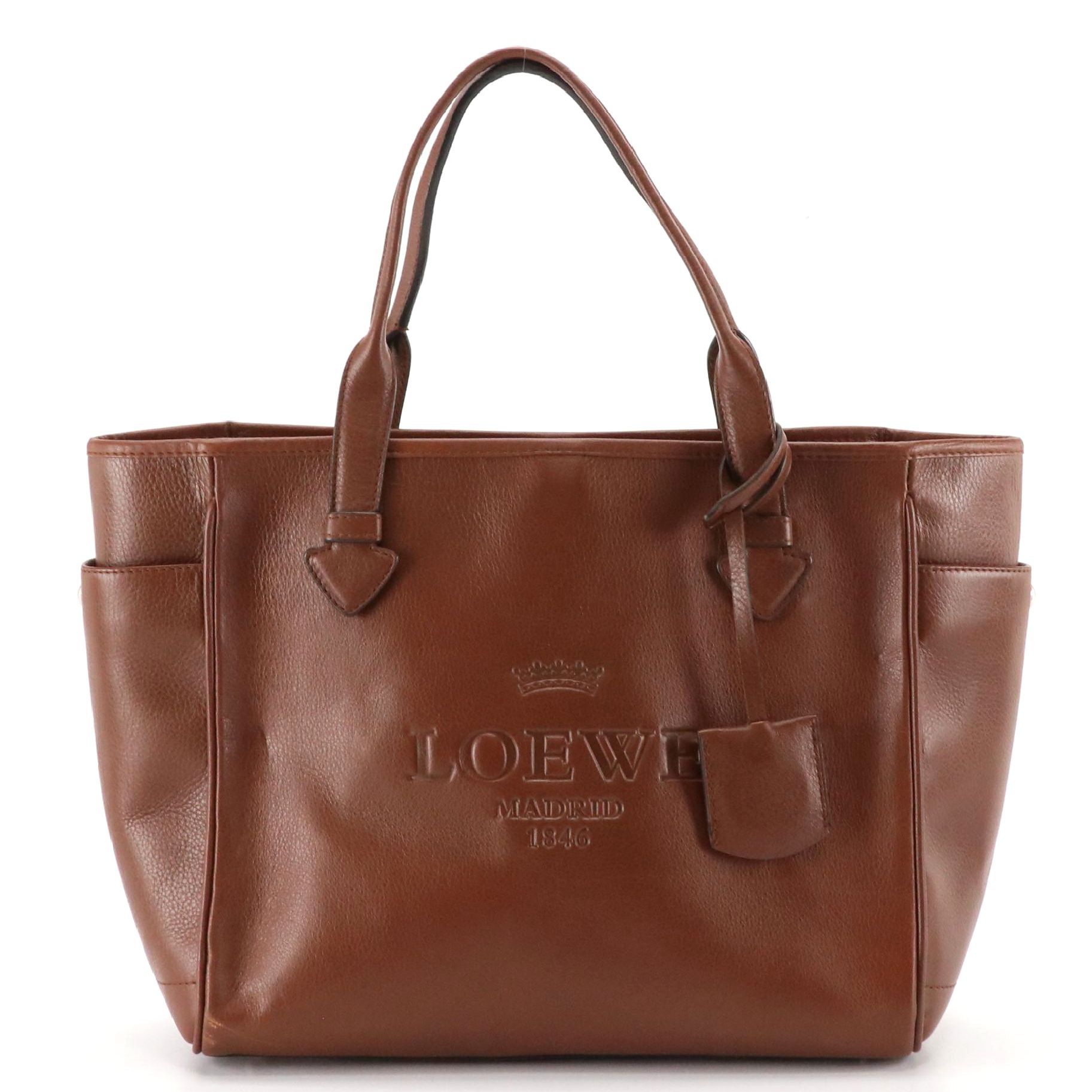 Loewe Heritage Tote in Brown Grained Leather