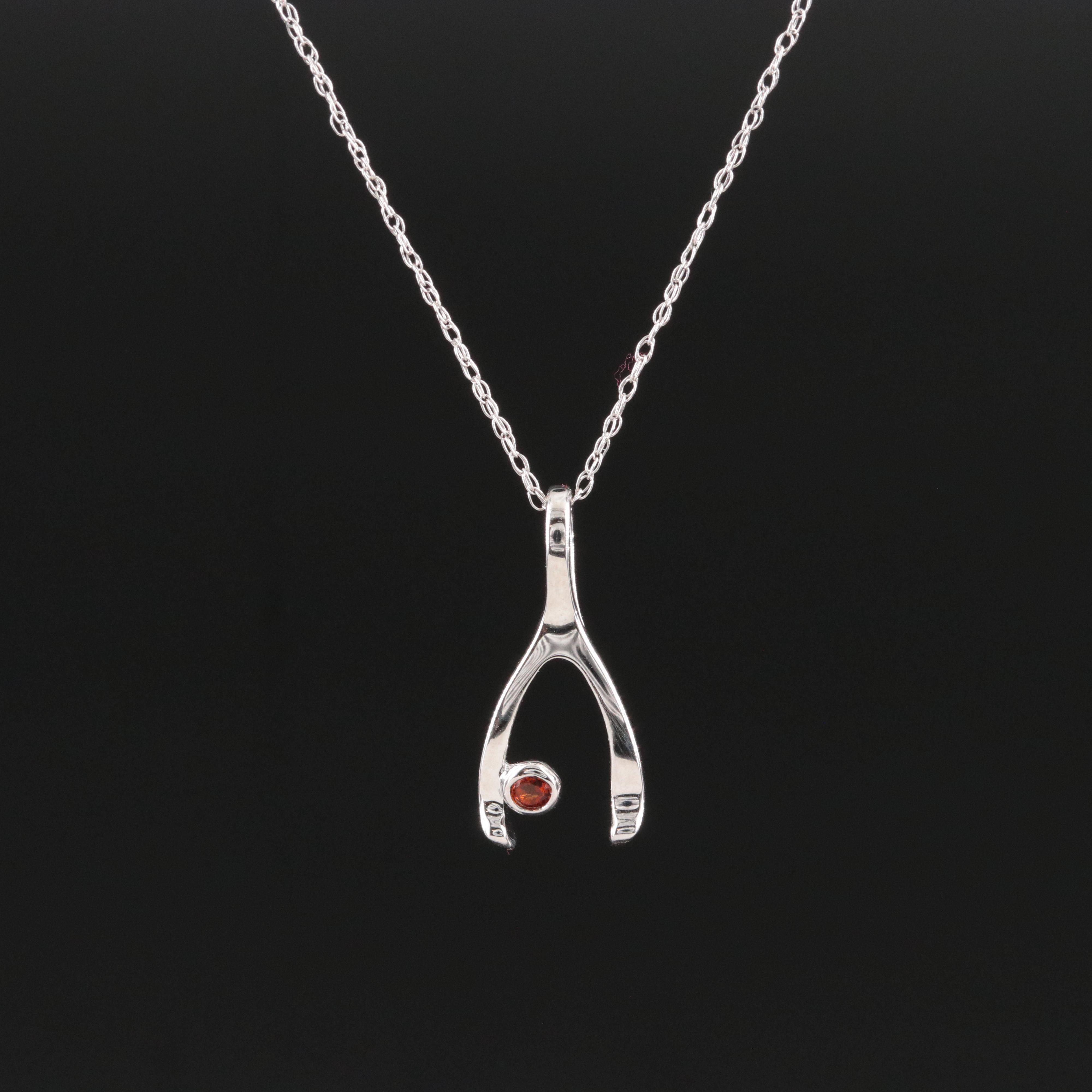 18K Citrine Wishbone Pendant Necklace