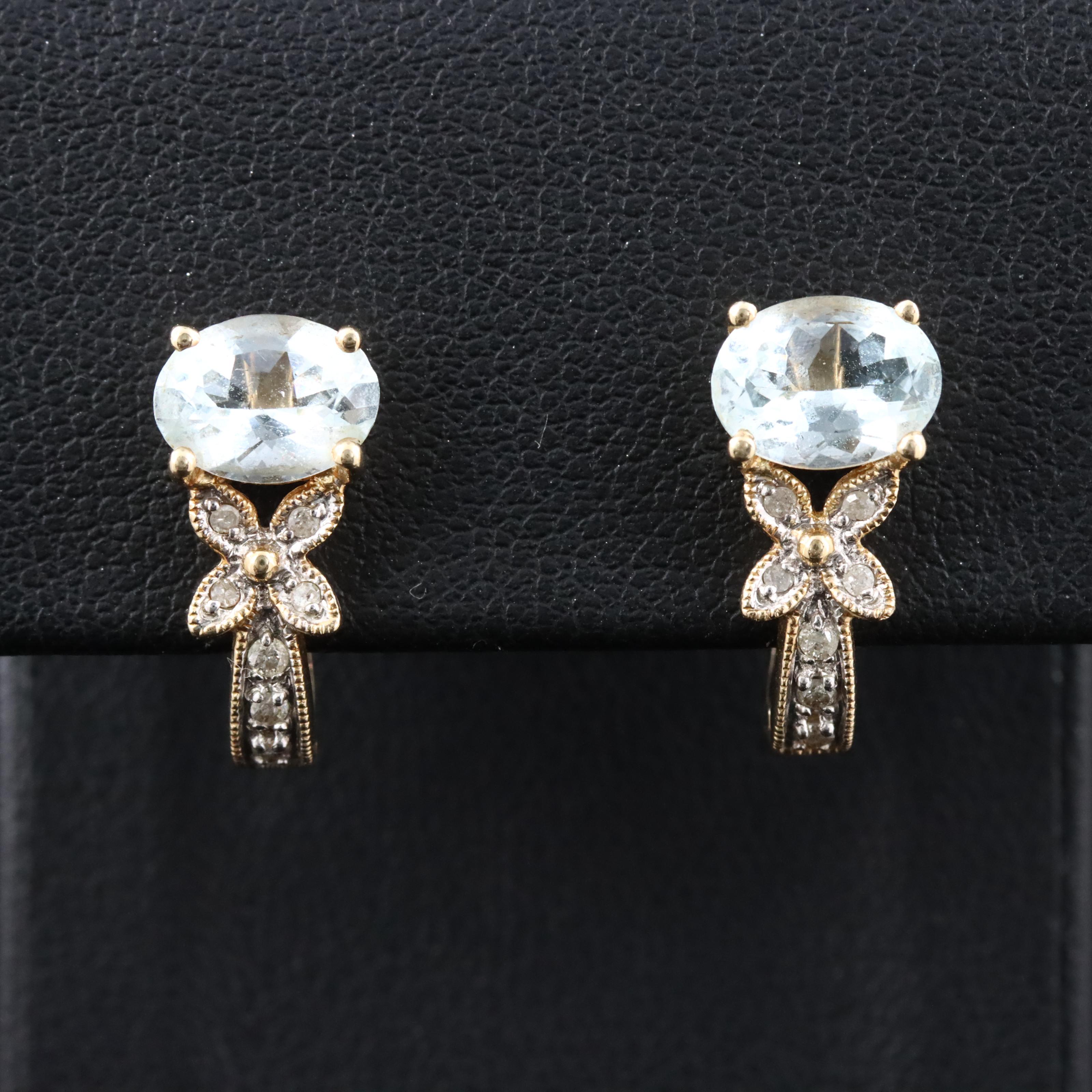 14K Aquamarine and Diamond Earrings