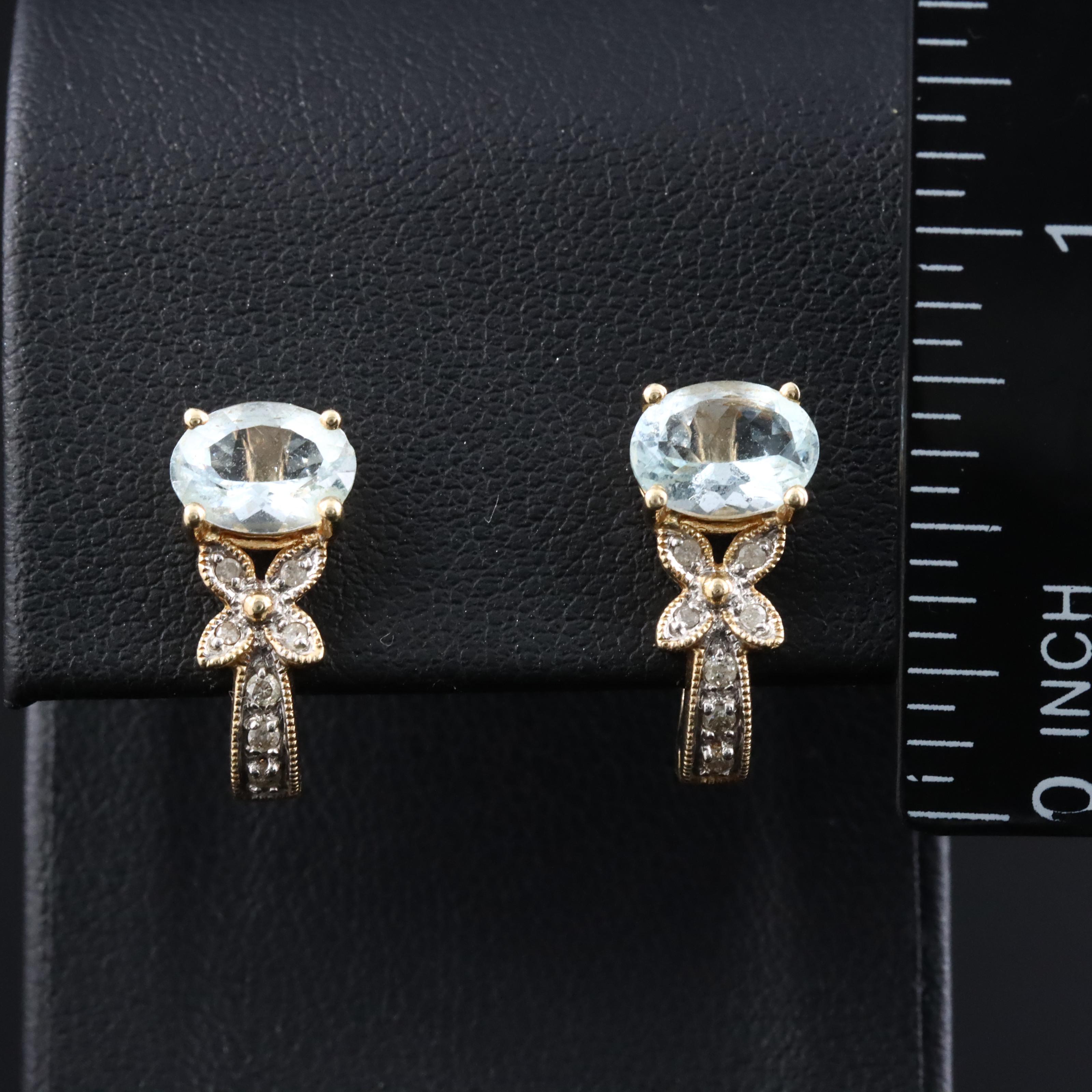 14K Aquamarine and Diamond Earrings