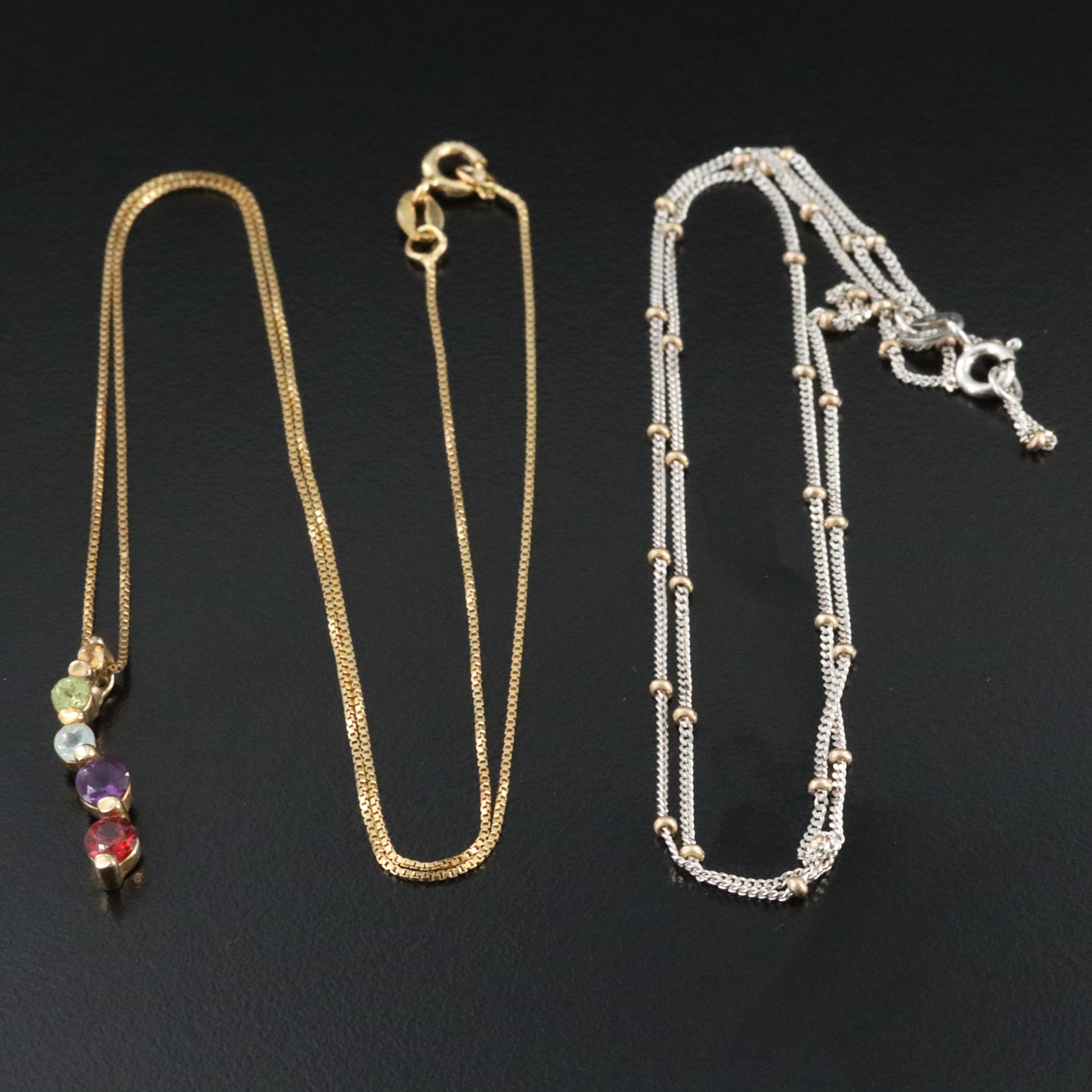 Sterling Gemstone Journey Pendant Necklace and Beaded Chain Necklace