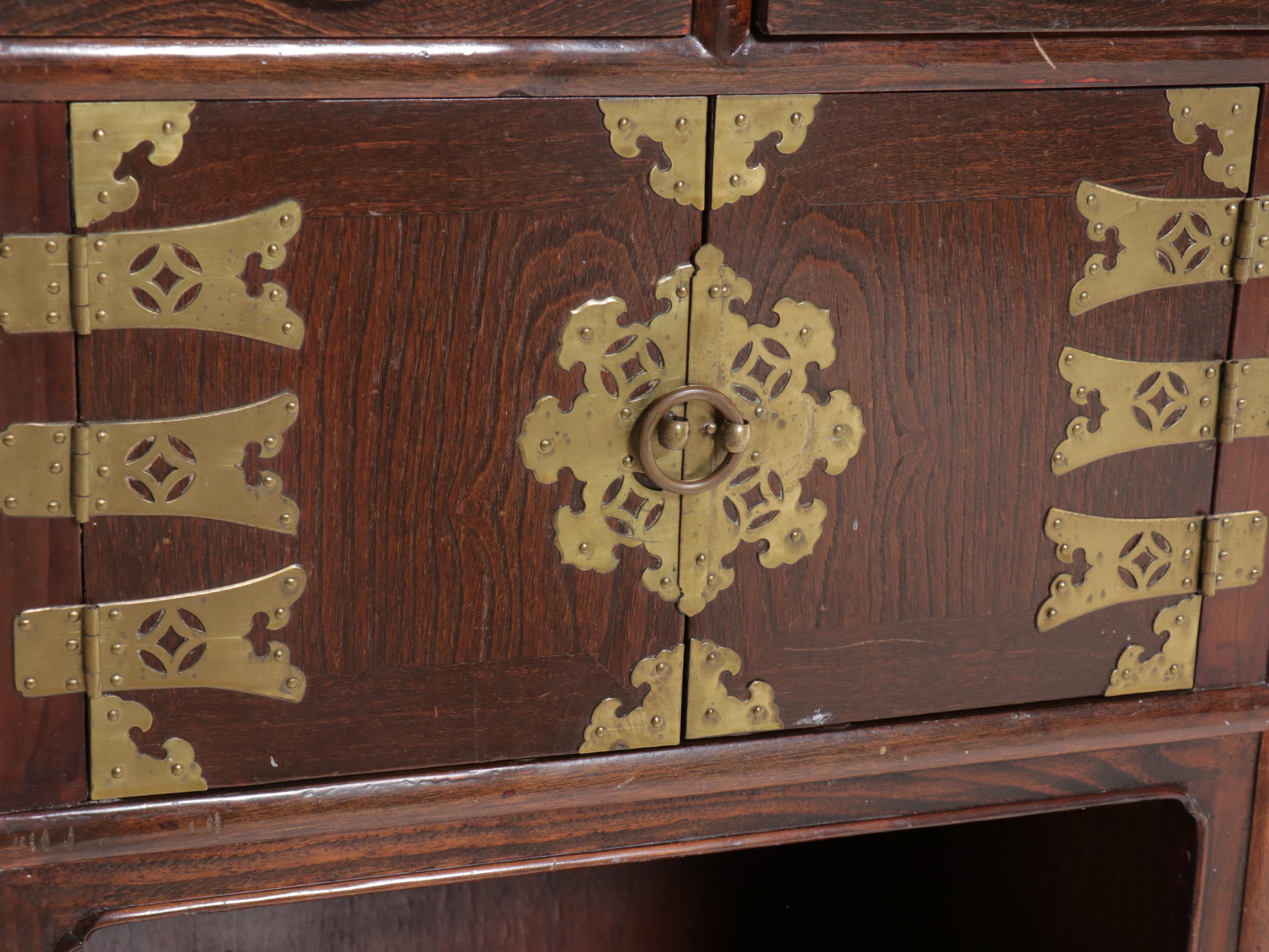 Chinese Style Wood Cabinet with Brass Hardware