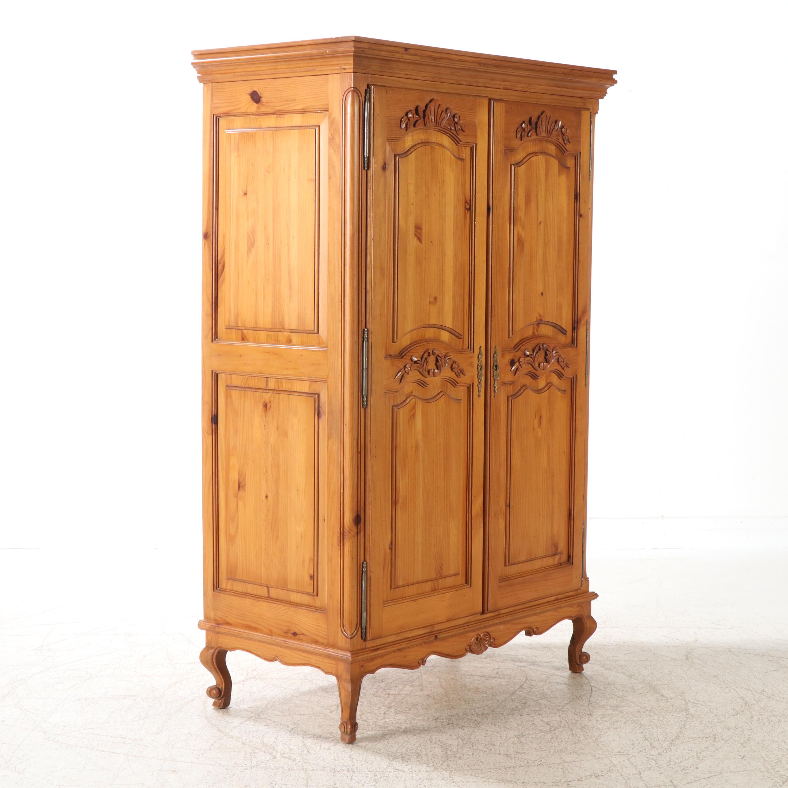 French Provincial Pine Armoire, Late 20th Century