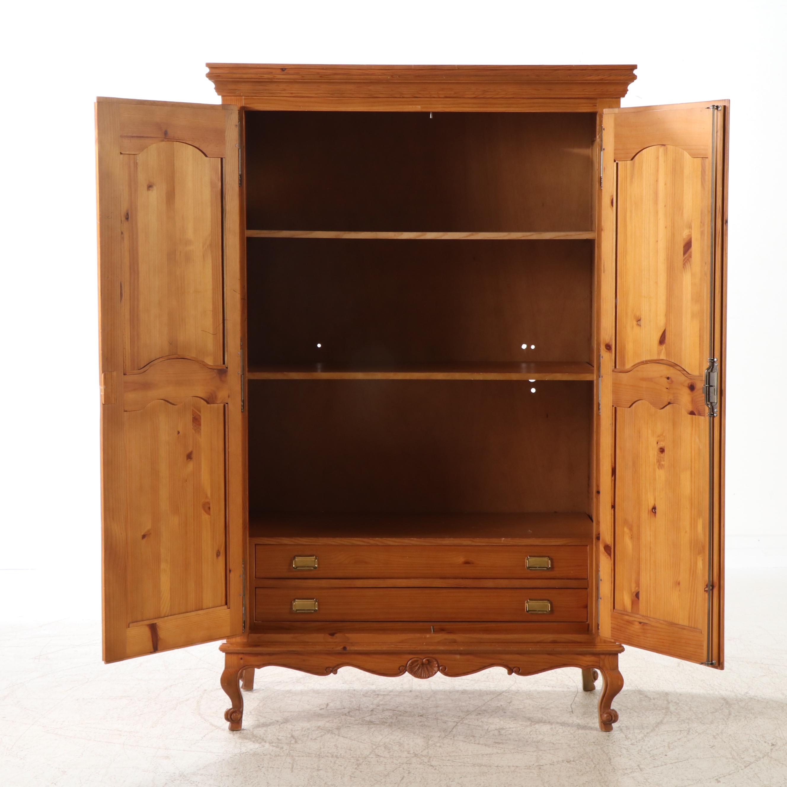 French Provincial Pine Armoire, Late 20th Century