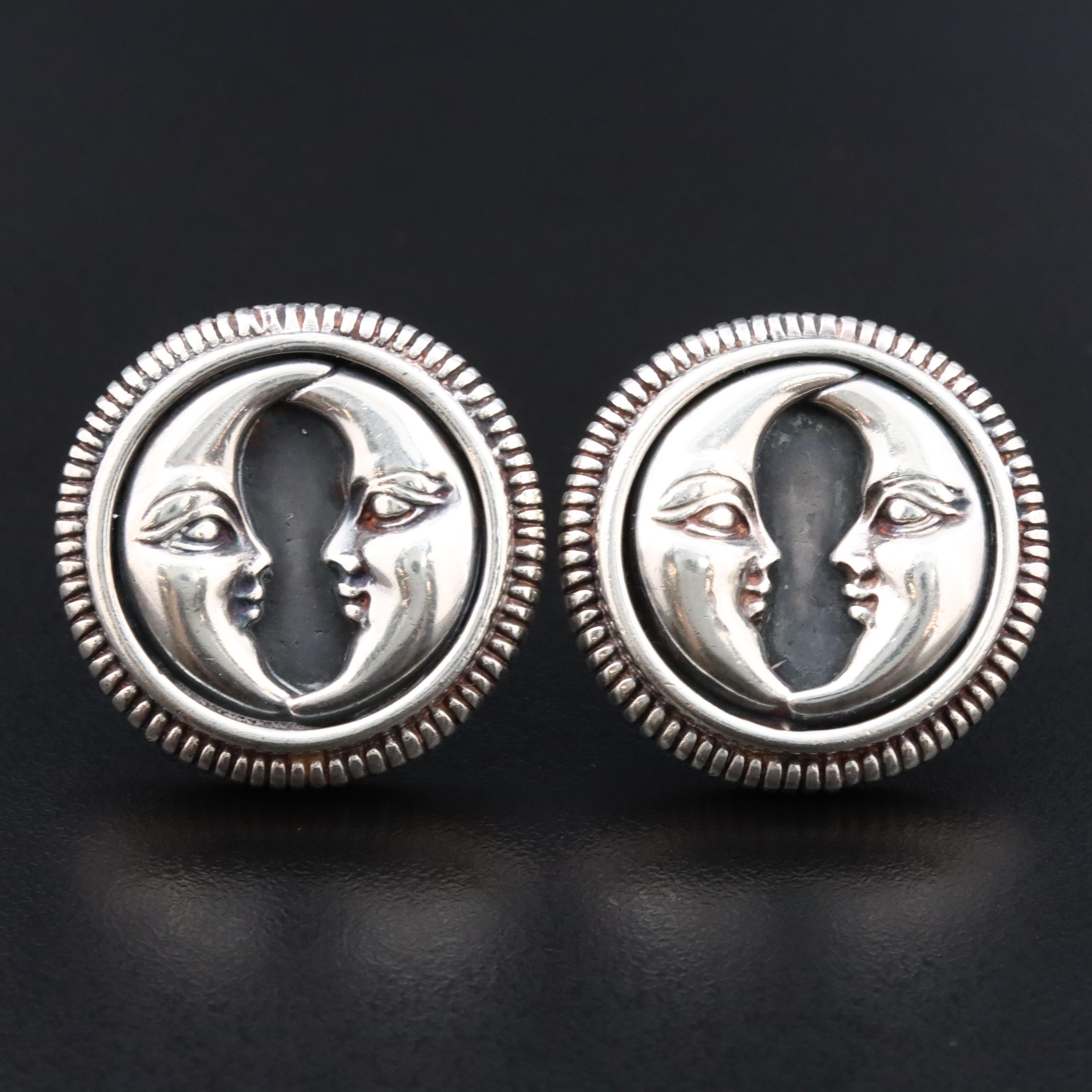 Barry Kieselstein-Cord Sterling Double Crescent Moon Button Earrings