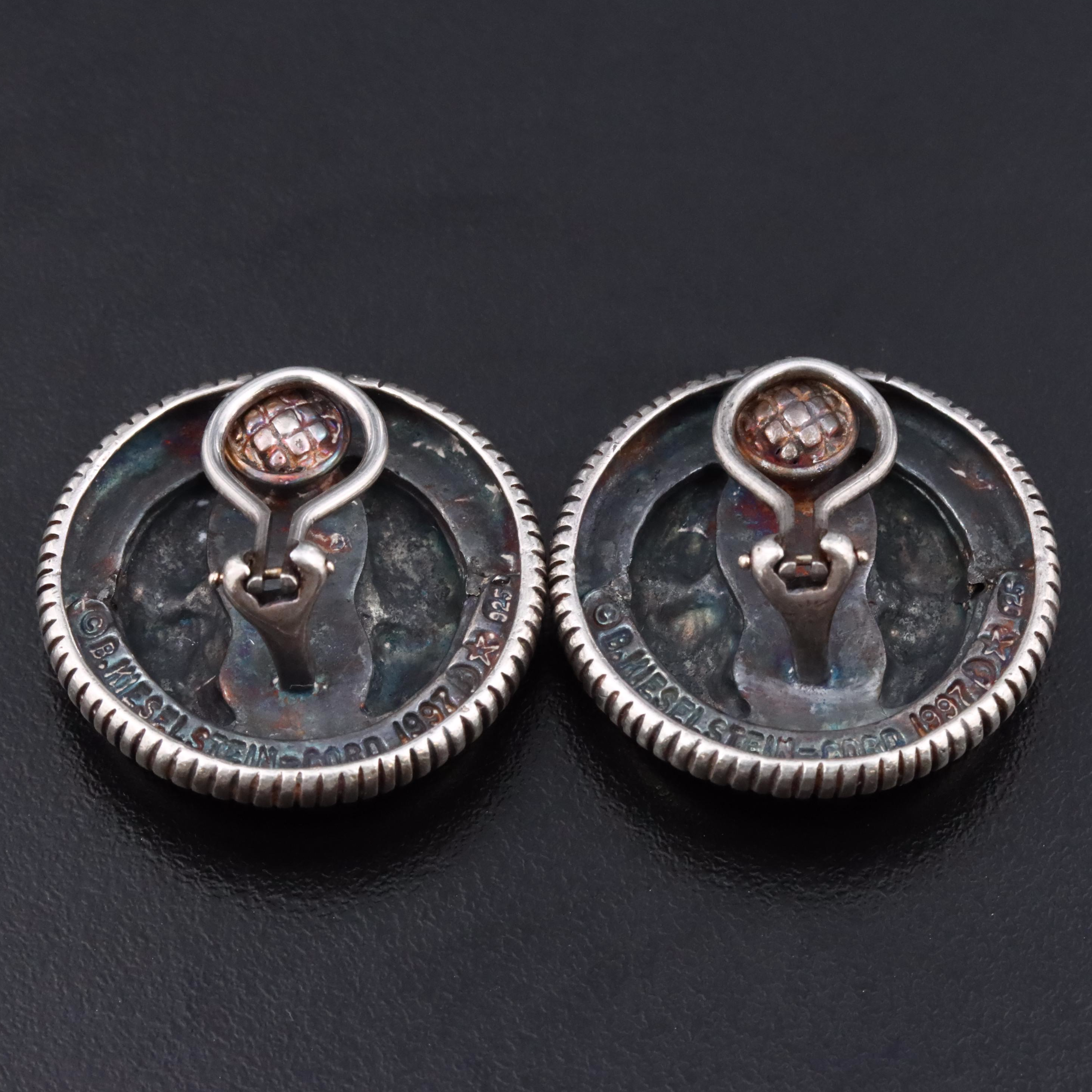 Barry Kieselstein-Cord Sterling Double Crescent Moon Button Earrings
