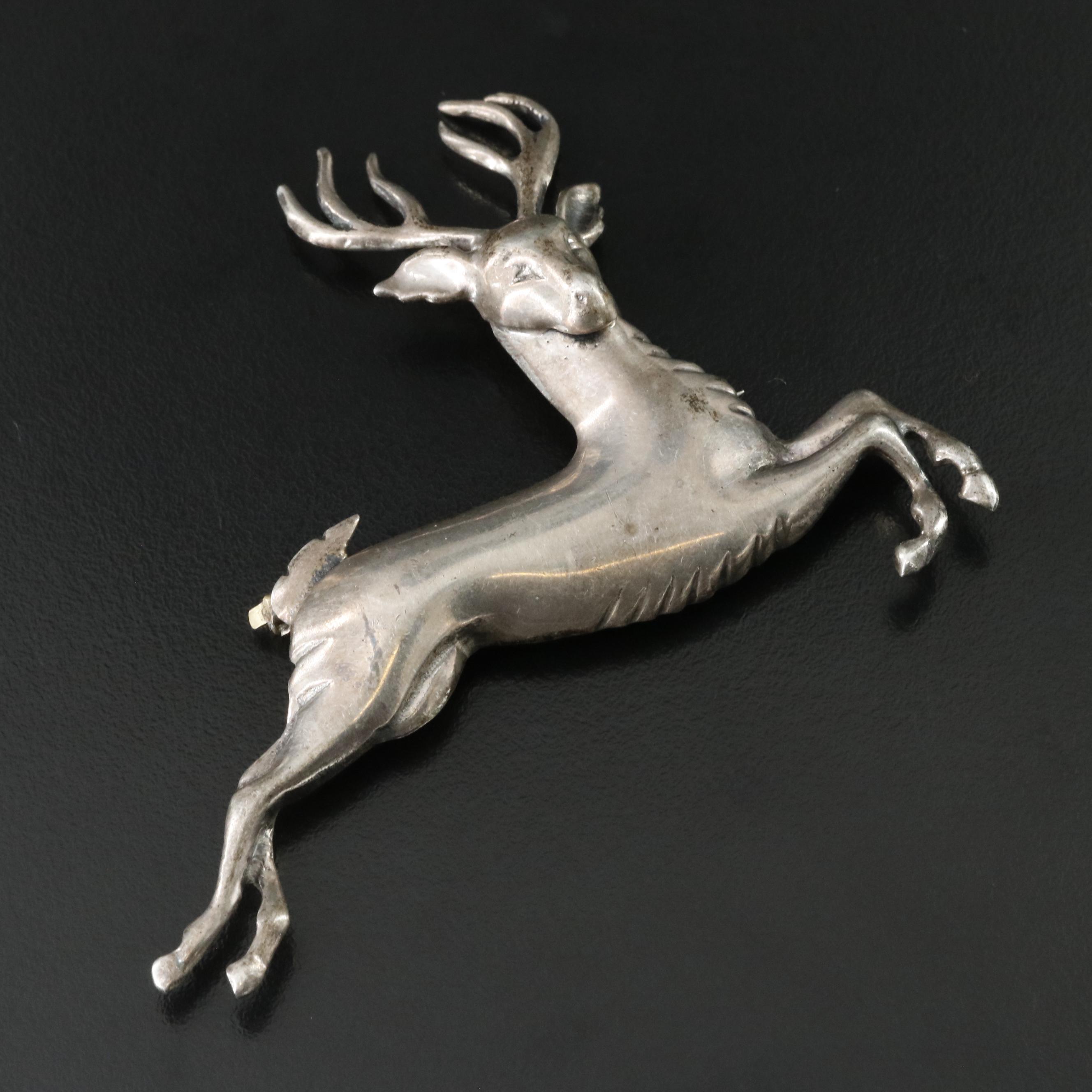 Sterling Leaping Stag Brooch