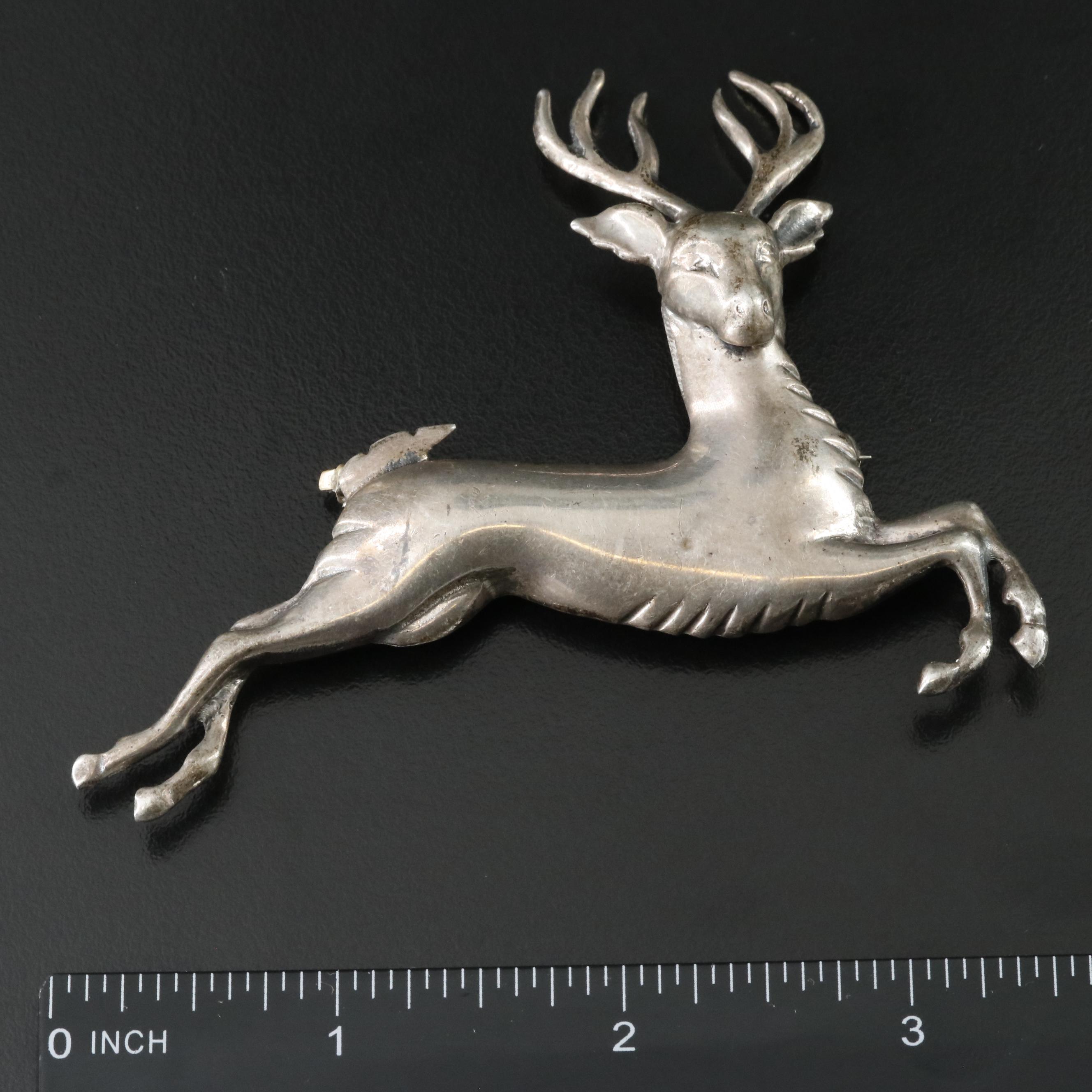 Sterling Leaping Stag Brooch